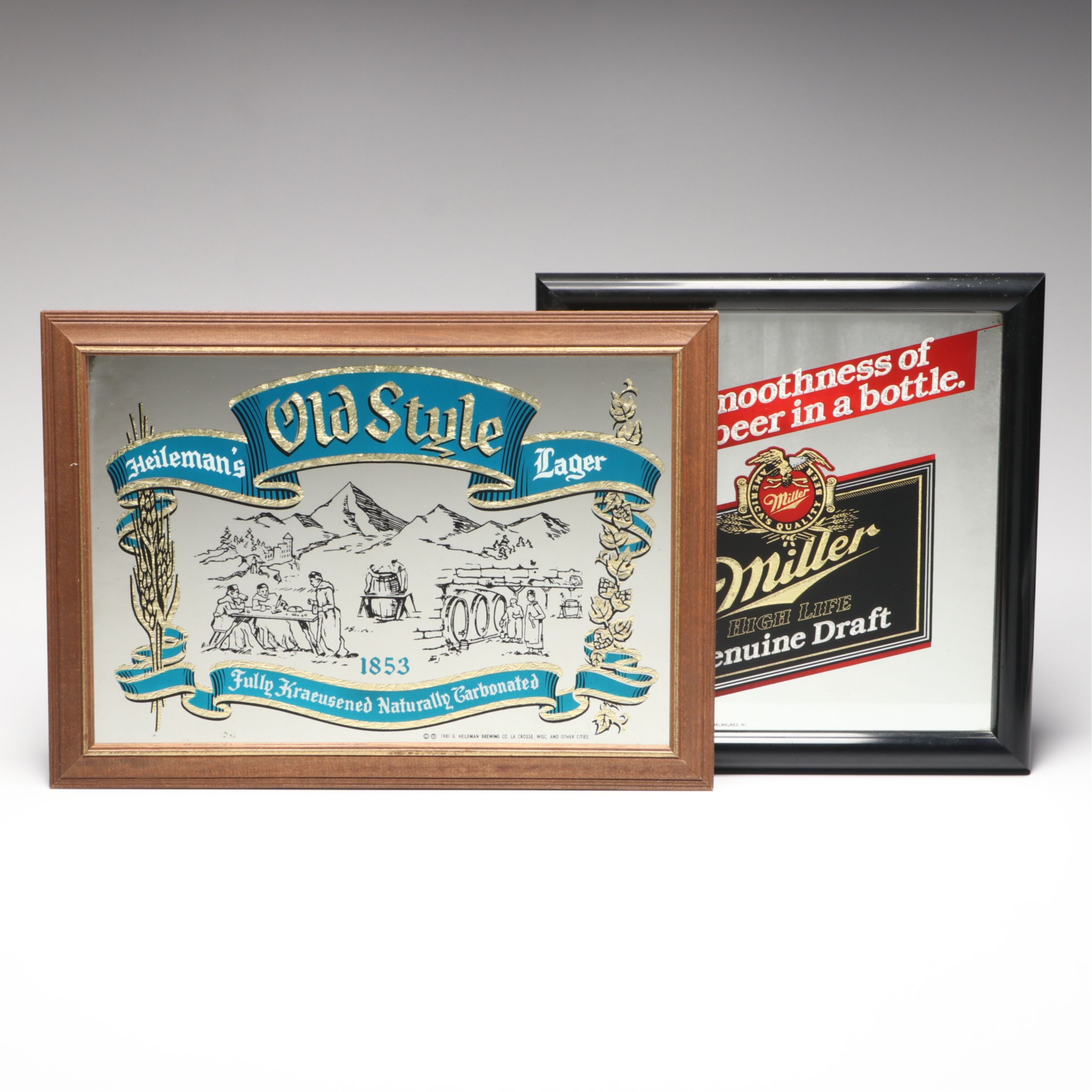 Miller High Life and Heileman's Brewing Co. Decorated Wall Mirrors, Late 20th C.