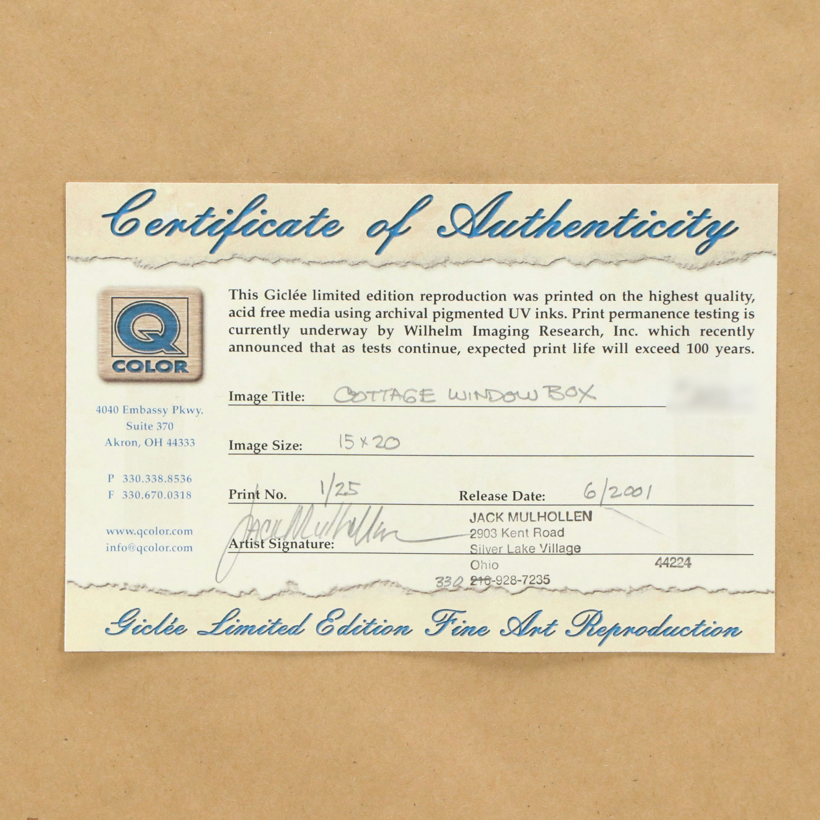 Jack Mulhollen Digital Print "Cottage Window Box," 2001