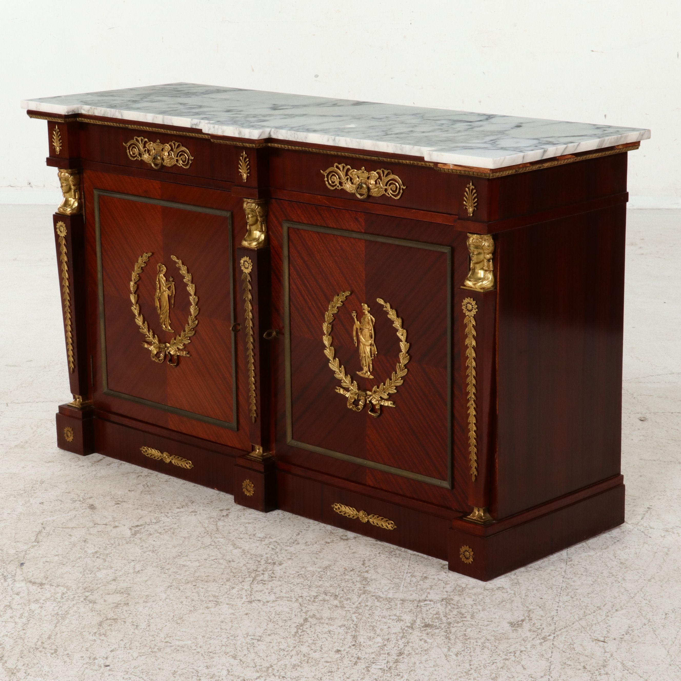 Empire Style Ormolu Mounted Mahogany Sideboard with Marble Top