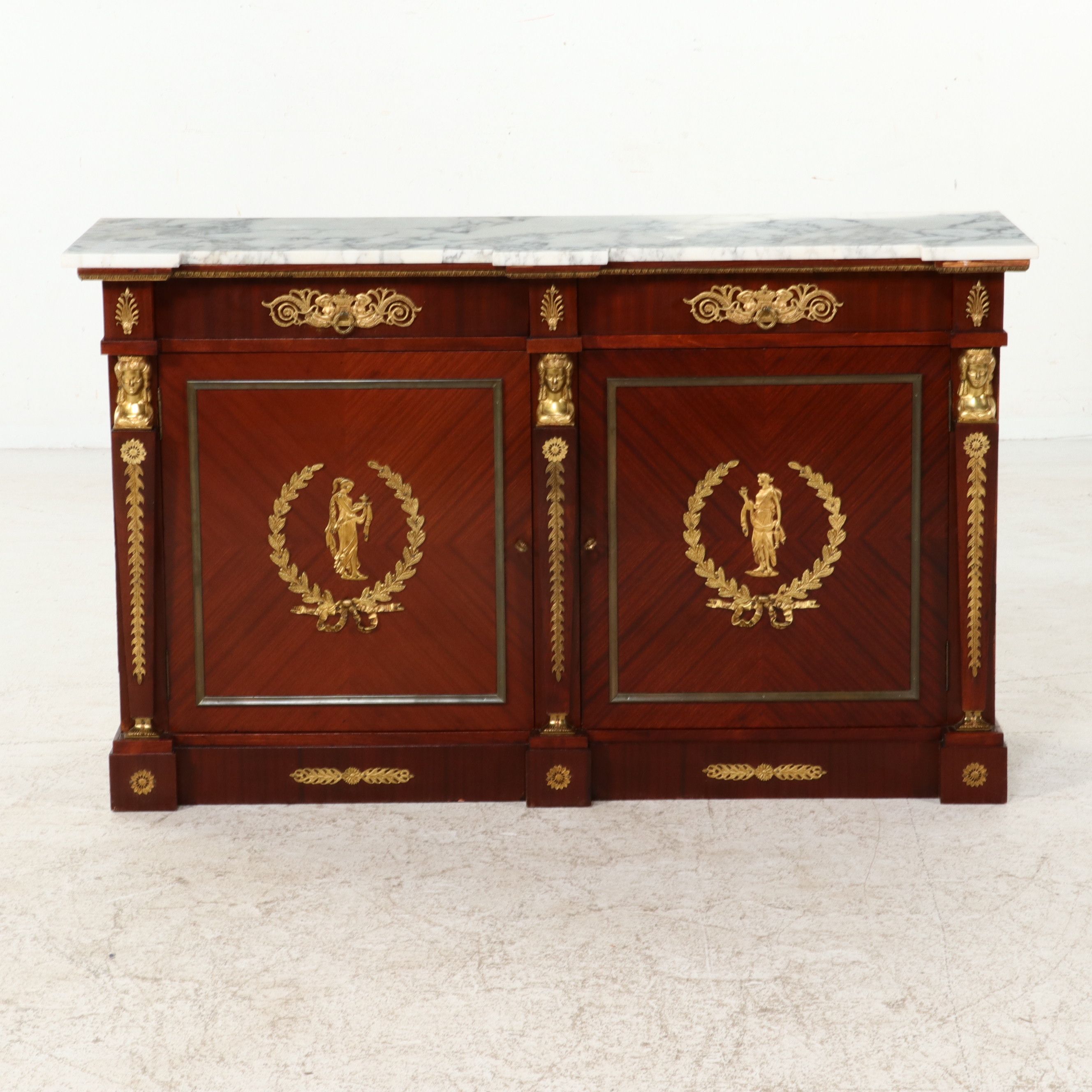 Empire Style Ormolu Mounted Mahogany Sideboard with Marble Top