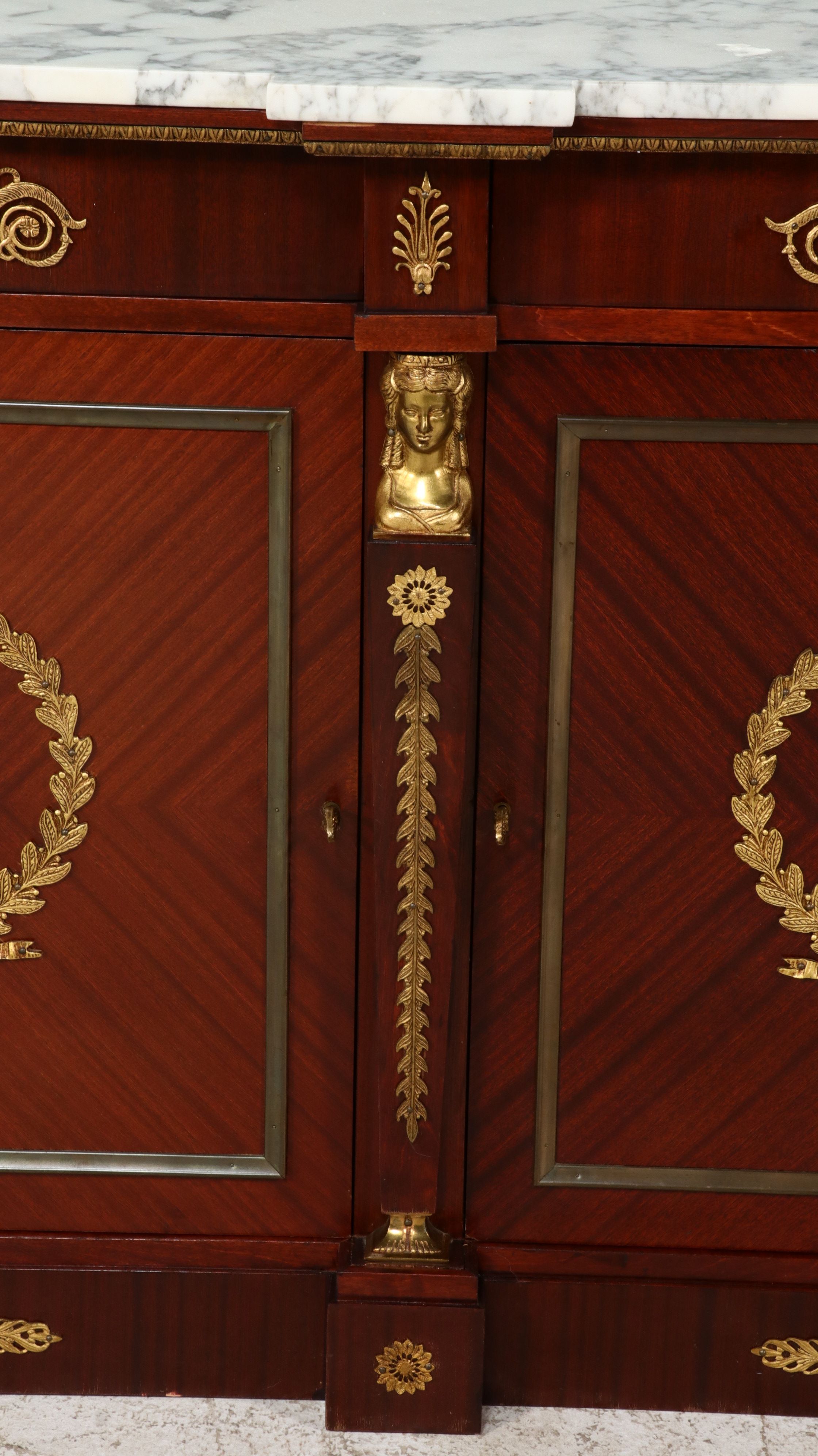 Empire Style Ormolu Mounted Mahogany Sideboard with Marble Top