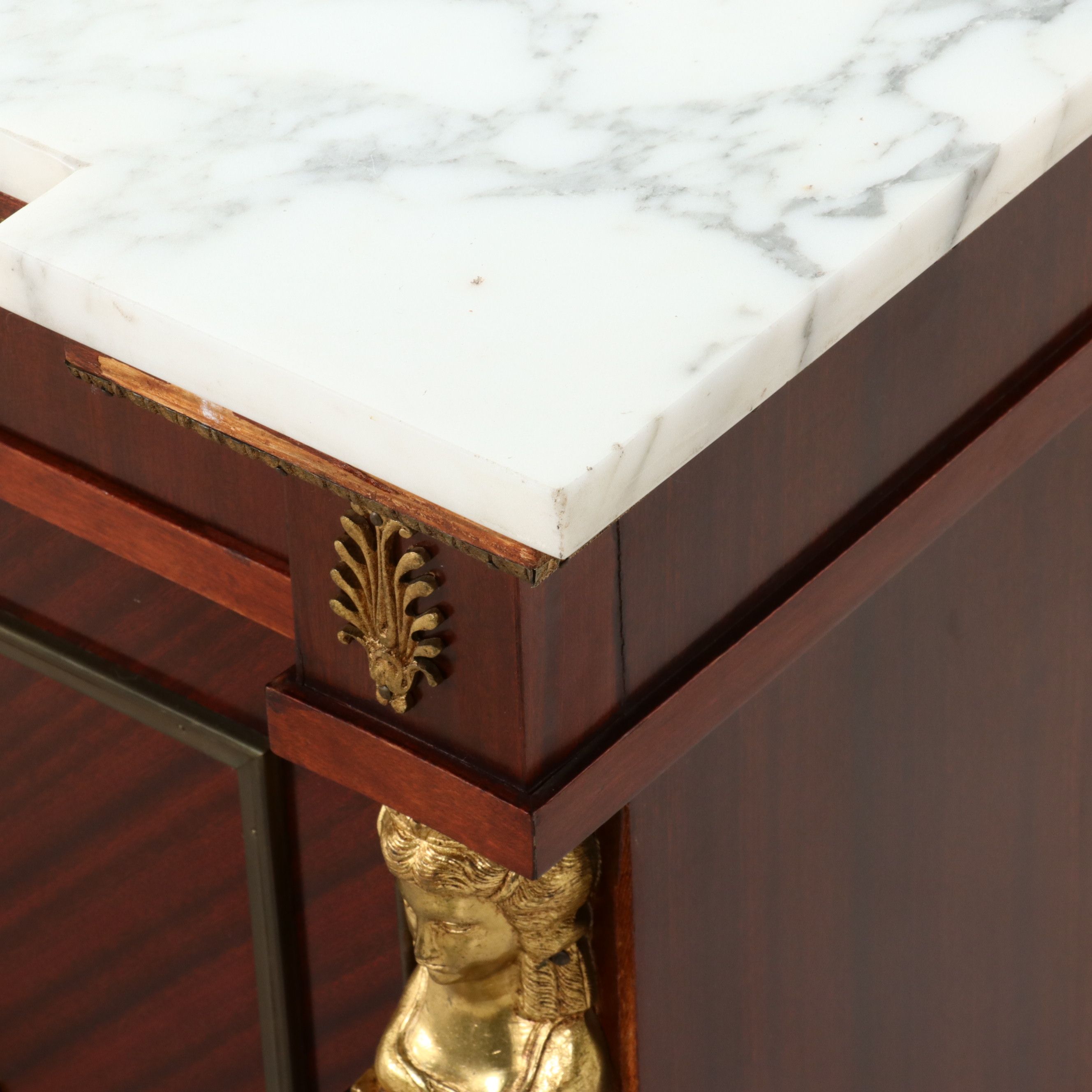 Empire Style Ormolu Mounted Mahogany Sideboard with Marble Top