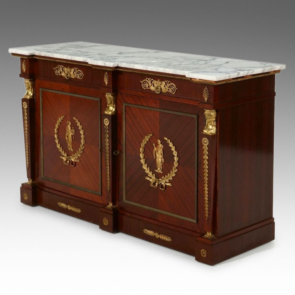 Empire Style Ormolu Mounted Mahogany Sideboard with Marble Top