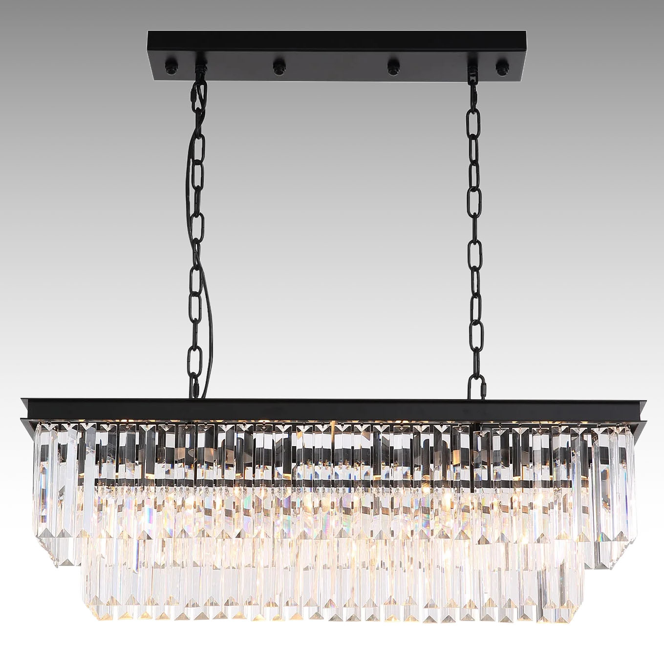 NOXARTE Matte Black with Iridescent Crystal Dining Room Linear Pendant