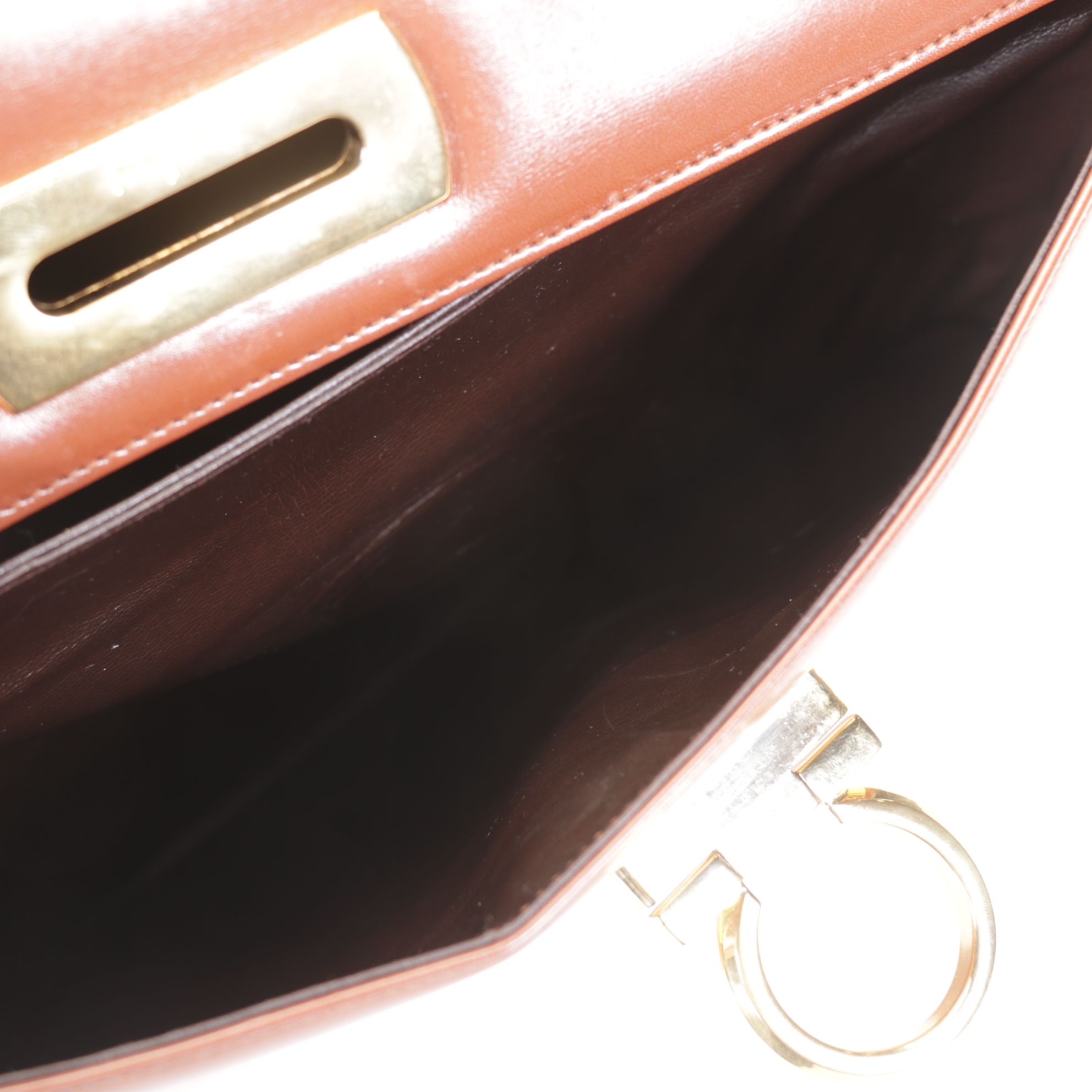 Salvatore Ferragamo Gancini Top-Handle Handbag in Brown Leather
