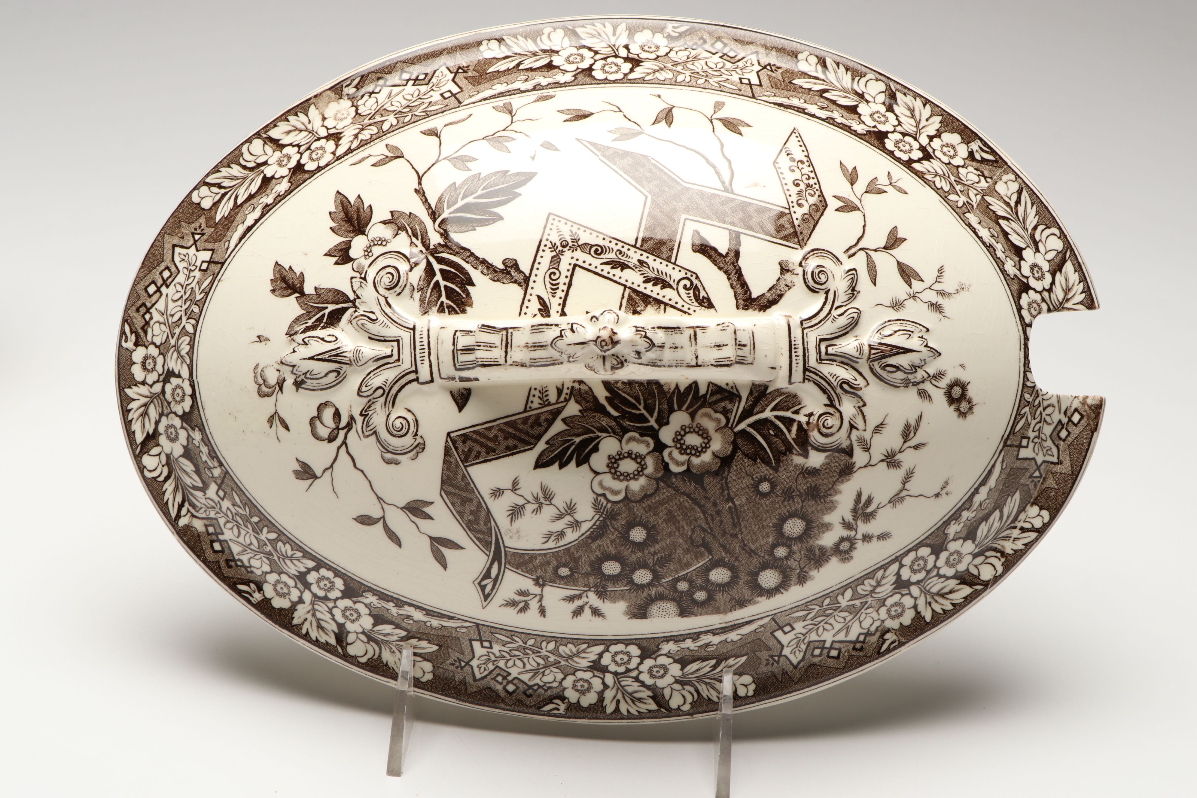 Wedgwood  & Co. "Beatrice" Brown Transferware Lidded Tureen with Other Ladle