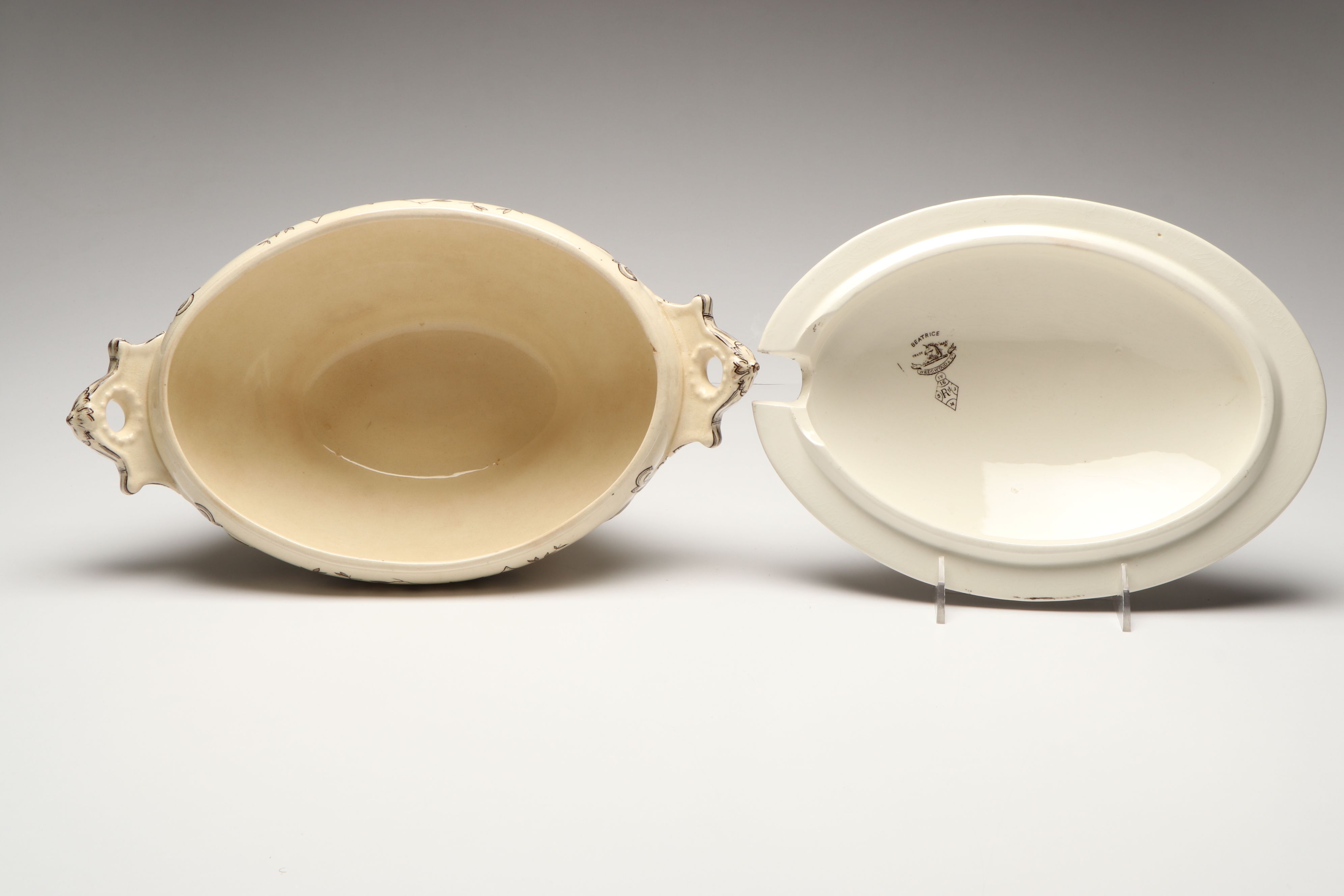 Wedgwood  & Co. "Beatrice" Brown Transferware Lidded Tureen with Other Ladle