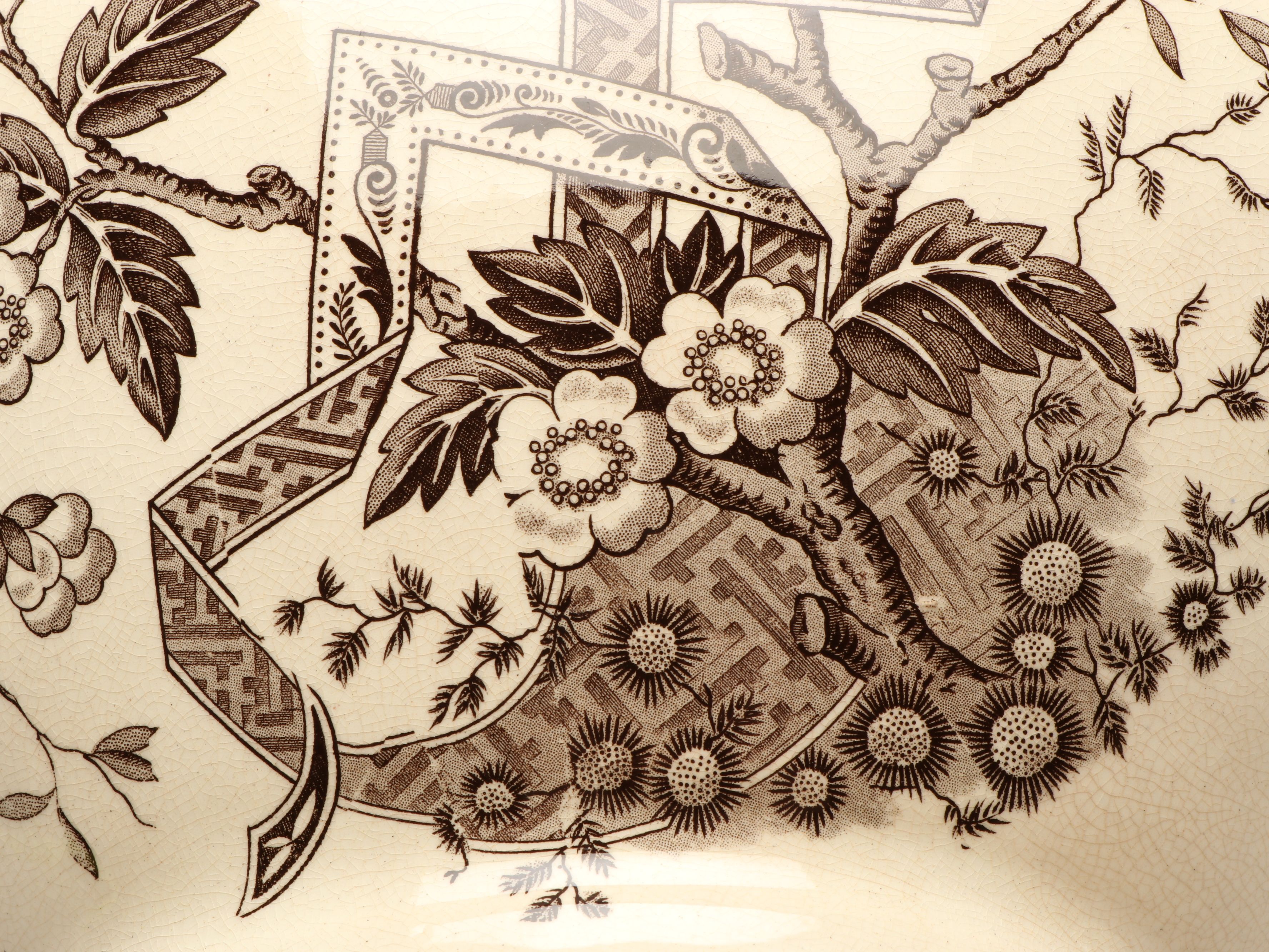 Wedgwood  & Co. "Beatrice" Brown Transferware Lidded Tureen with Other Ladle