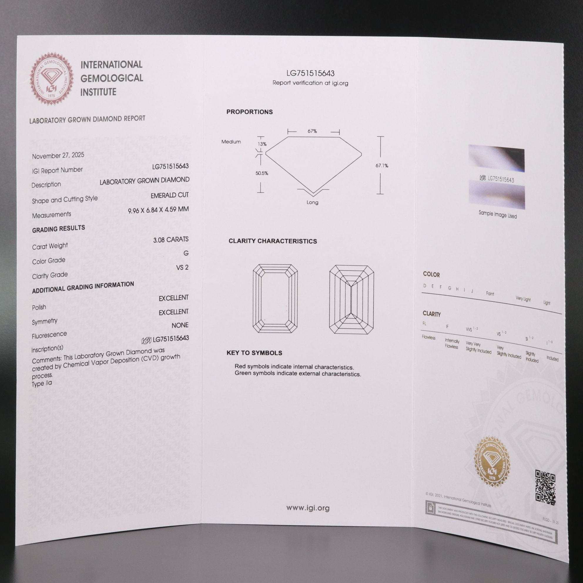 Loose 3.08 CT Lab Grown Diamond with IGI Report