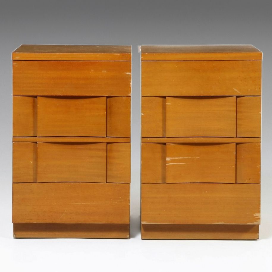 Pair of Mid Century Modern Sculpted Front Nightstands