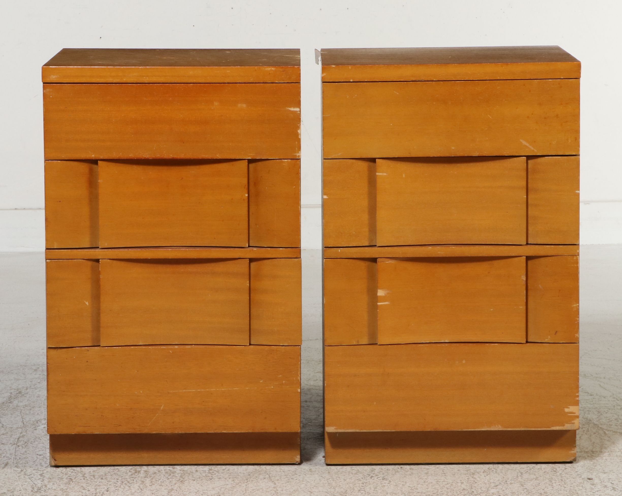 Pair of Mid Century Modern Sculpted Front Nightstands