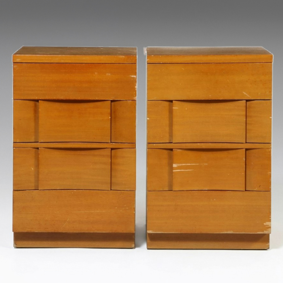 Pair of Mid Century Modern Sculpted Front Nightstands