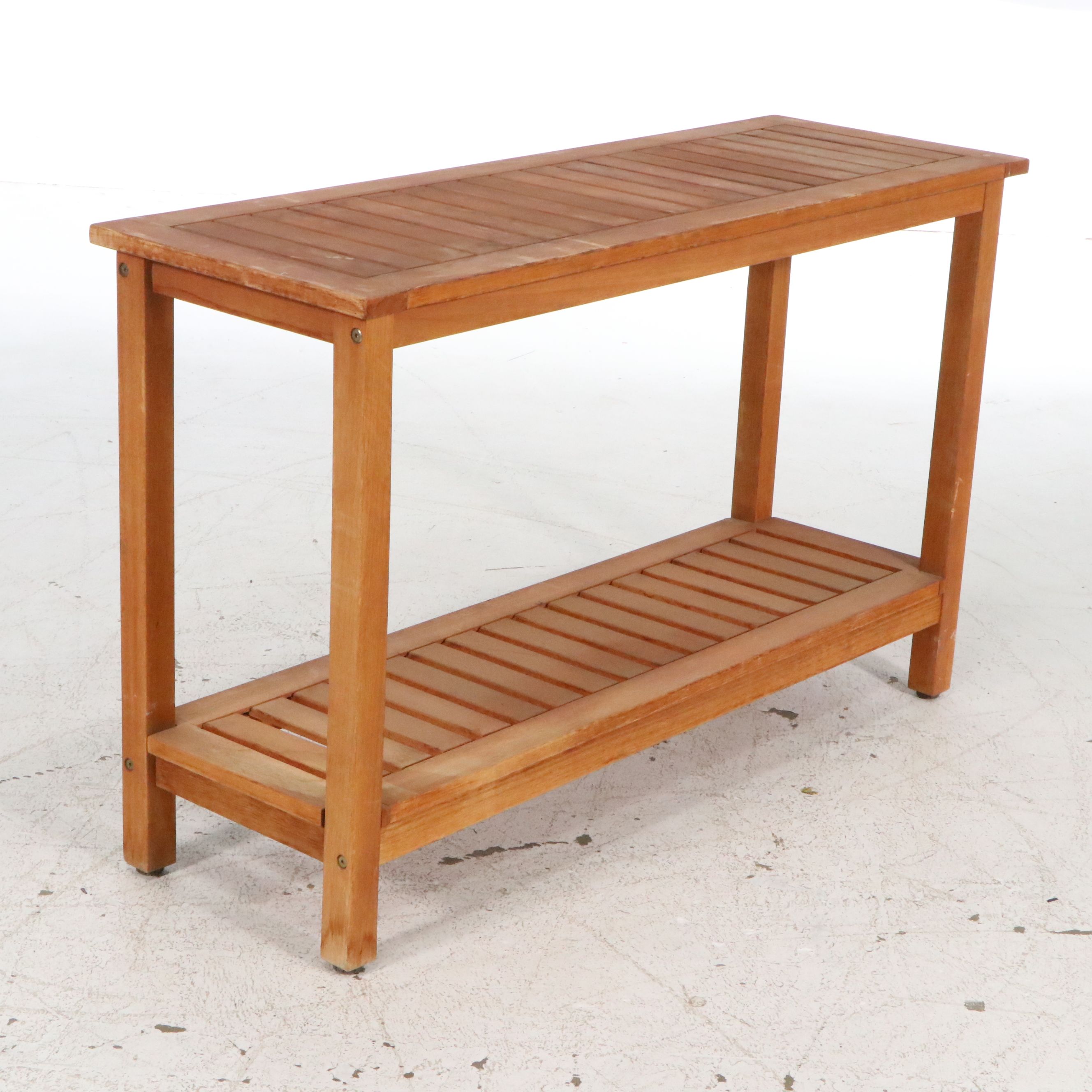 Contemporary Slatted Teak Console Table, 21st Century
