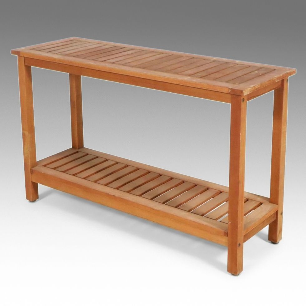 Contemporary Slatted Teak Console Table, 21st Century
