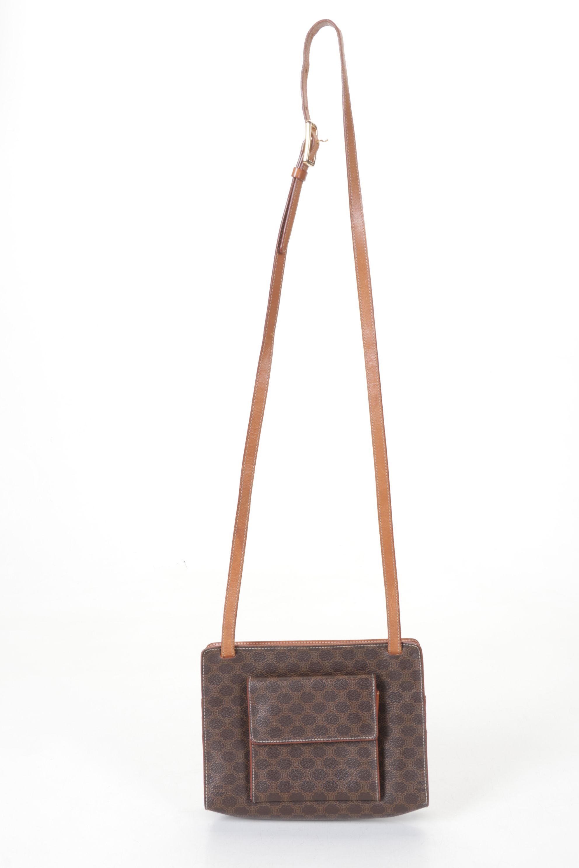 Celine Brown Macadam Coated Canvas Crossbody Bag