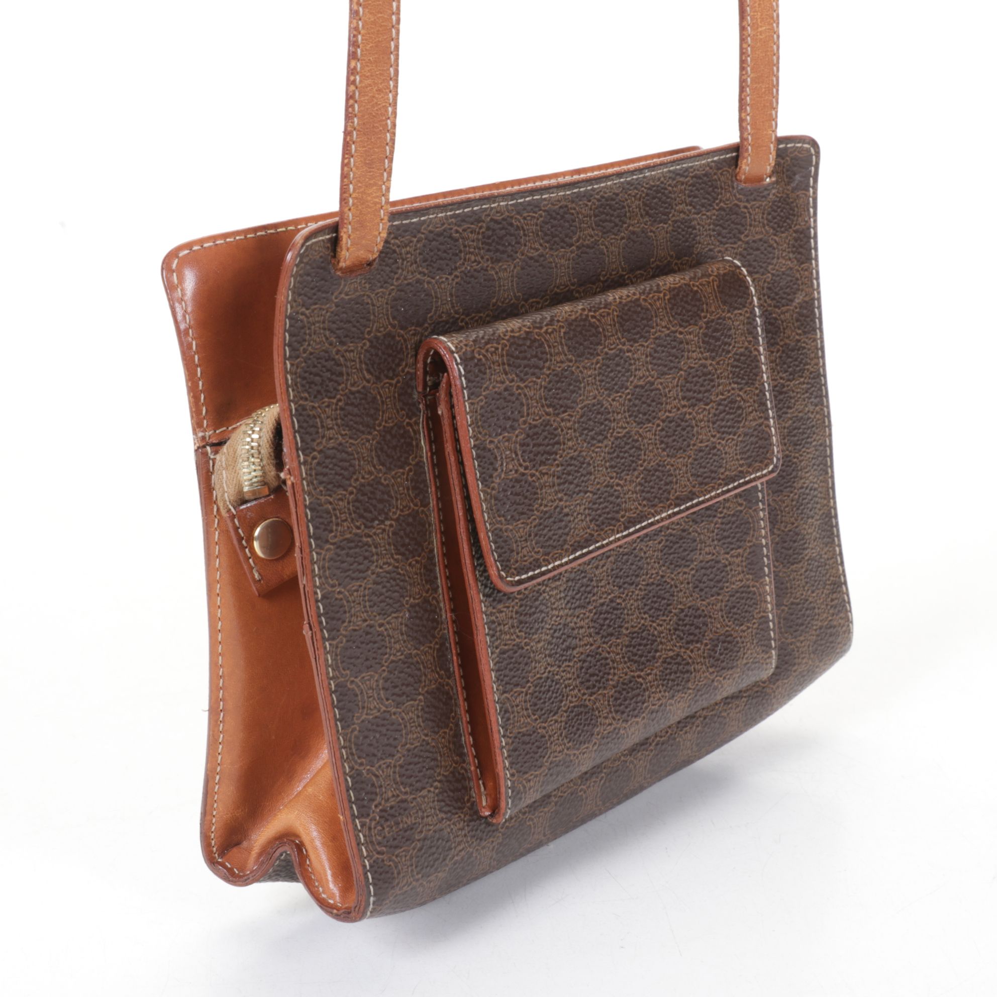 Celine Brown Macadam Coated Canvas Crossbody Bag