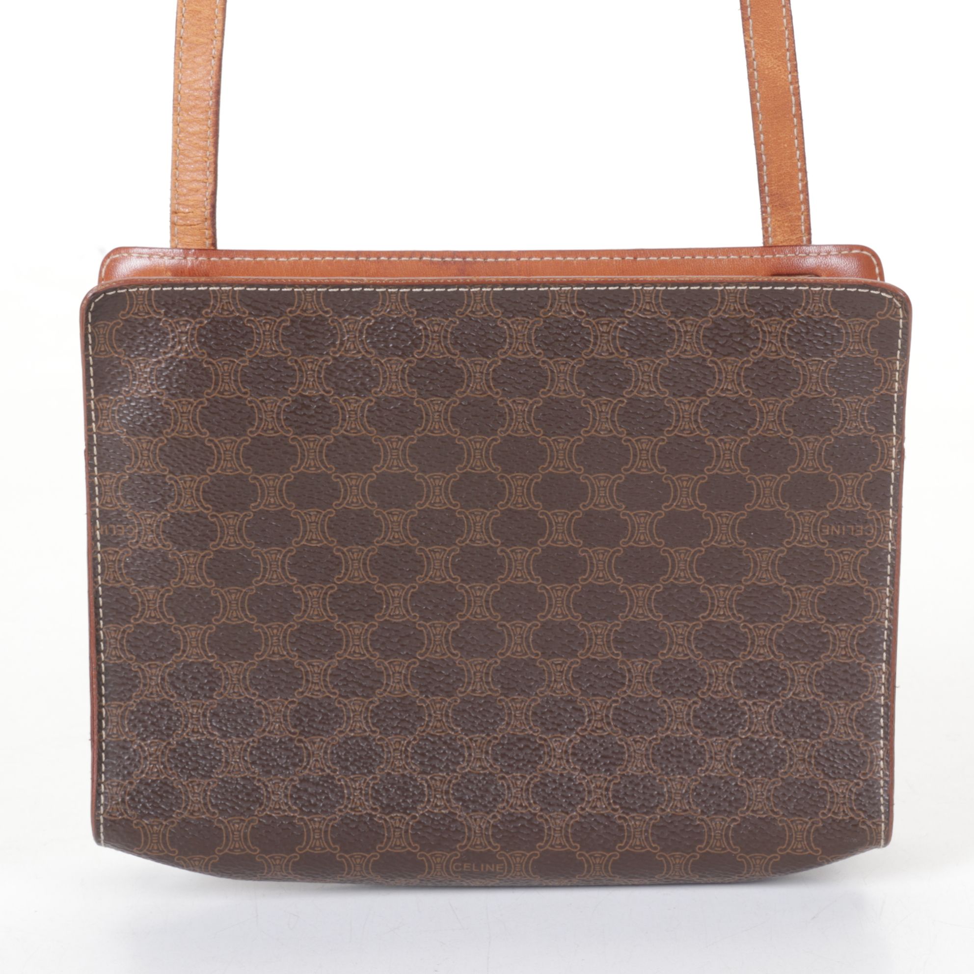 Celine Brown Macadam Coated Canvas Crossbody Bag