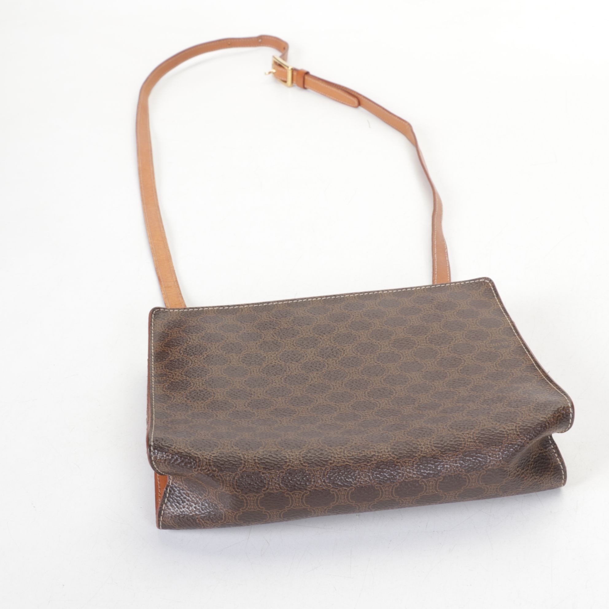 Celine Brown Macadam Coated Canvas Crossbody Bag