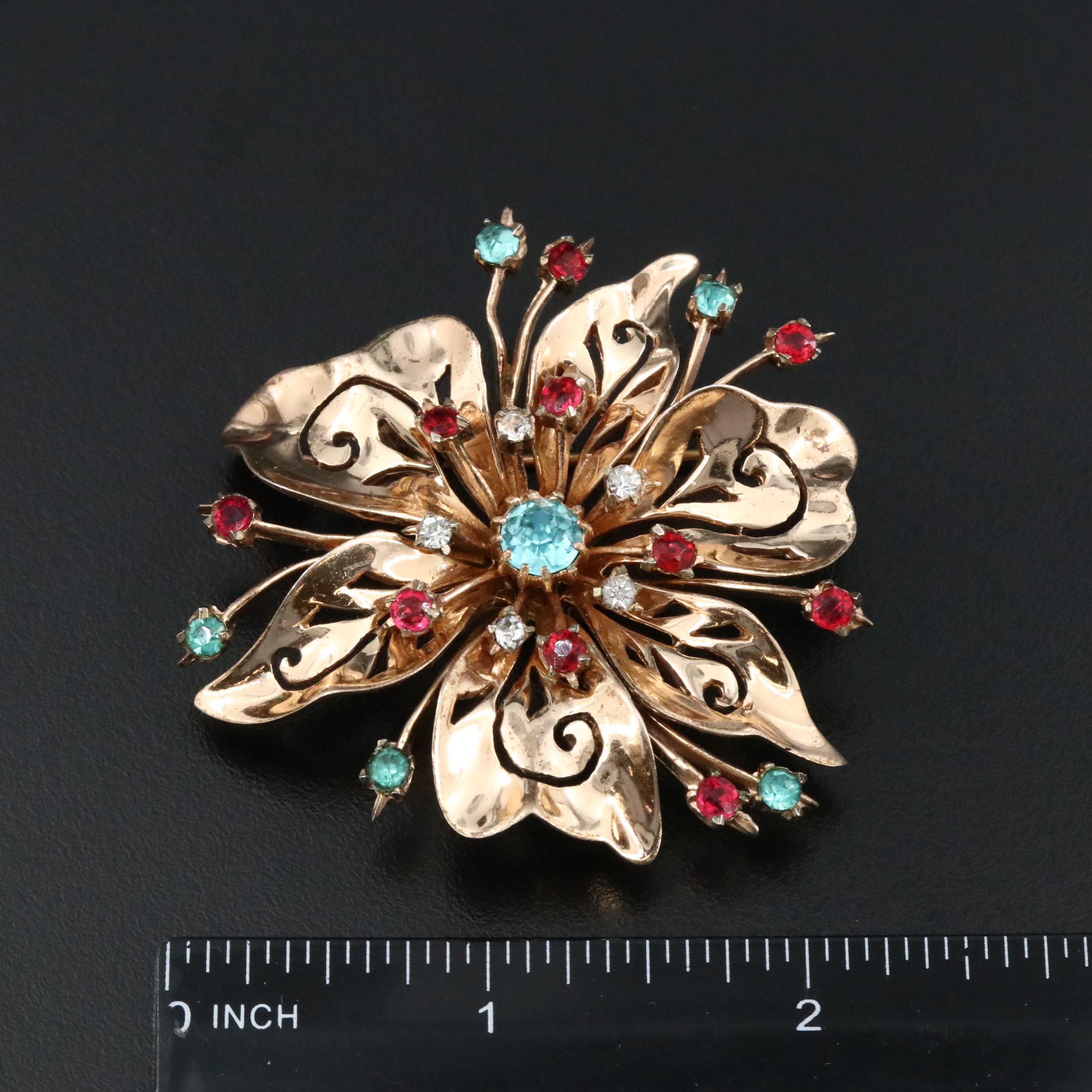 Coro Craft Sterling Rhinestone Flower and Tree of Life Brooch