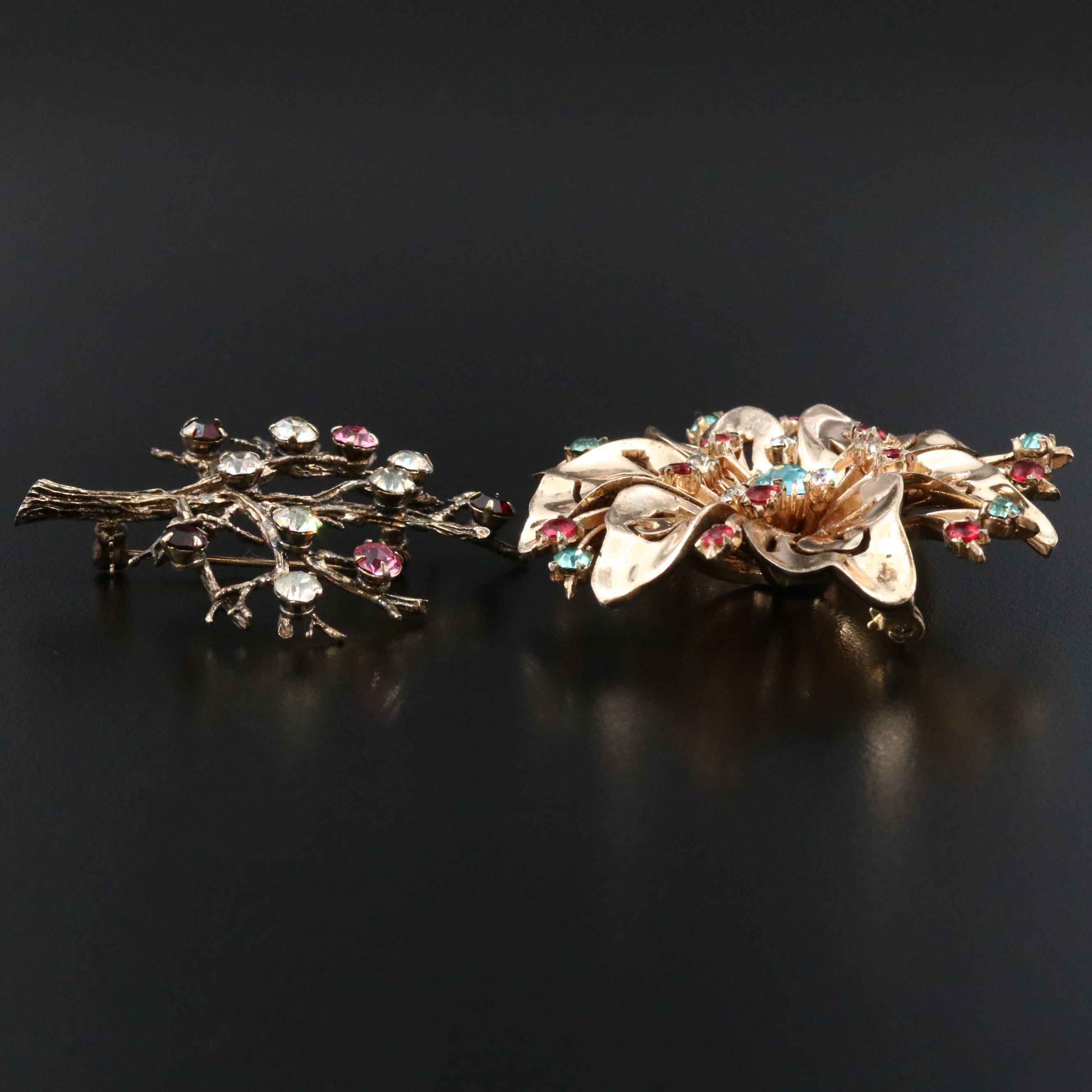 Coro Craft Sterling Rhinestone Flower and Tree of Life Brooch