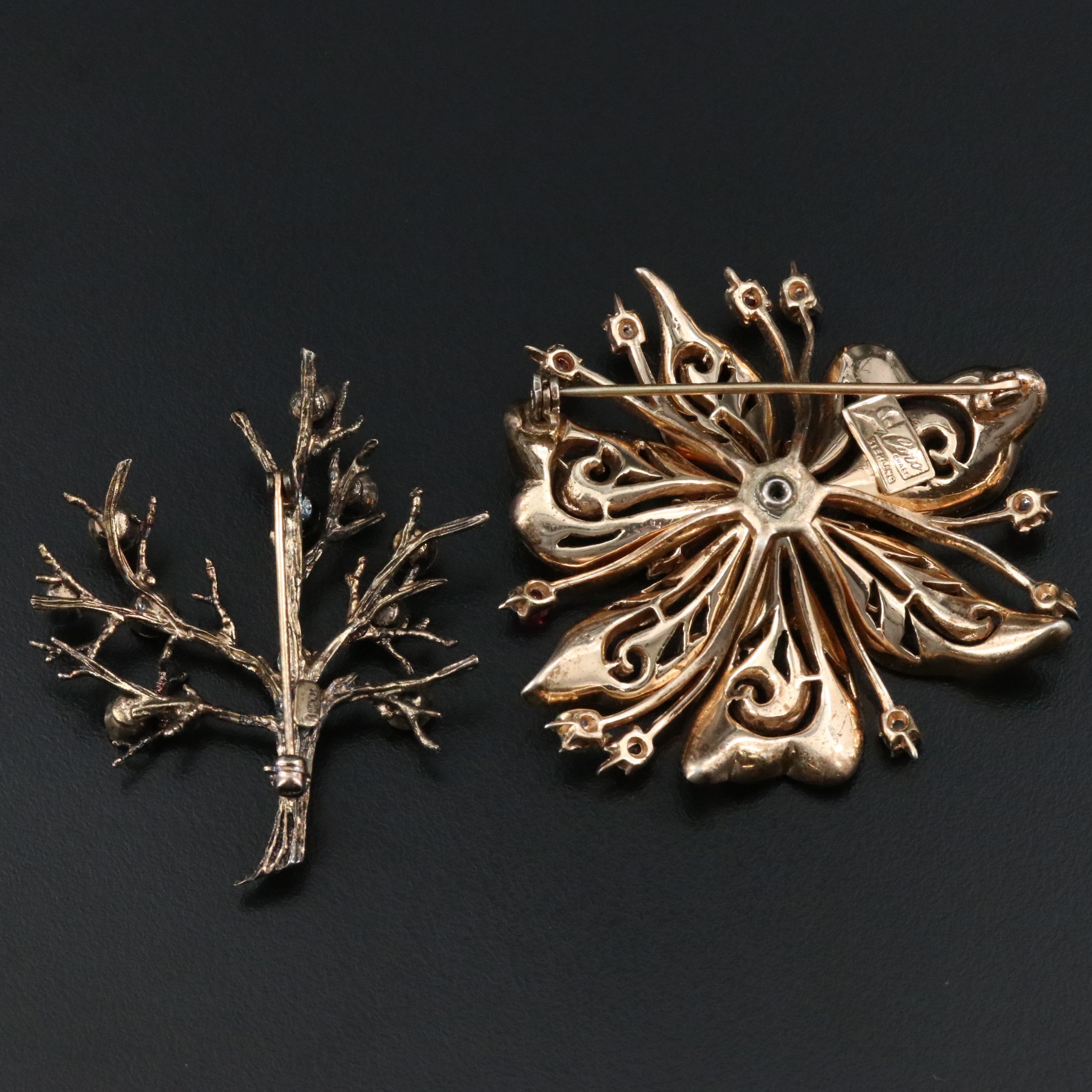 Coro Craft Sterling Rhinestone Flower and Tree of Life Brooch