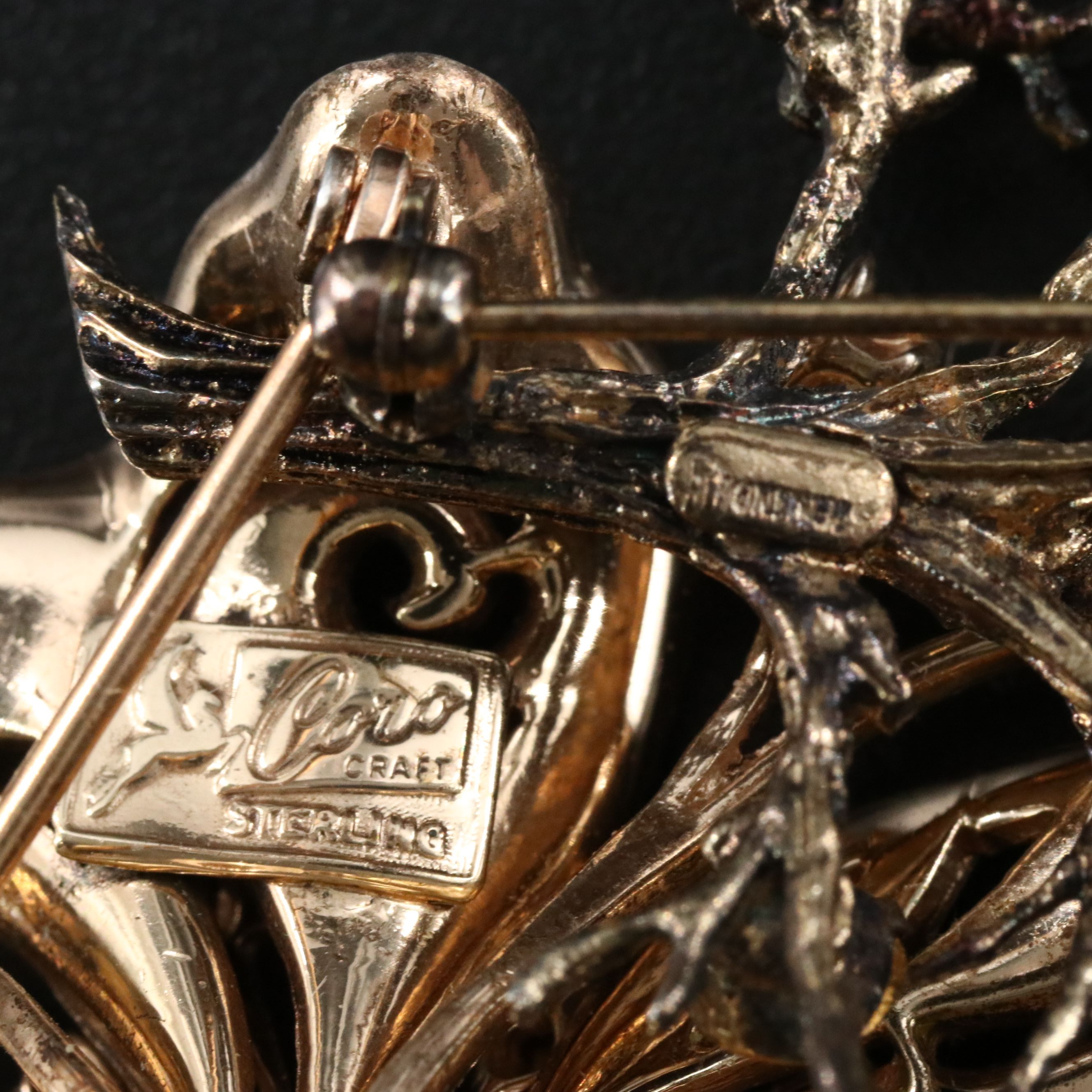 Coro Craft Sterling Rhinestone Flower and Tree of Life Brooch