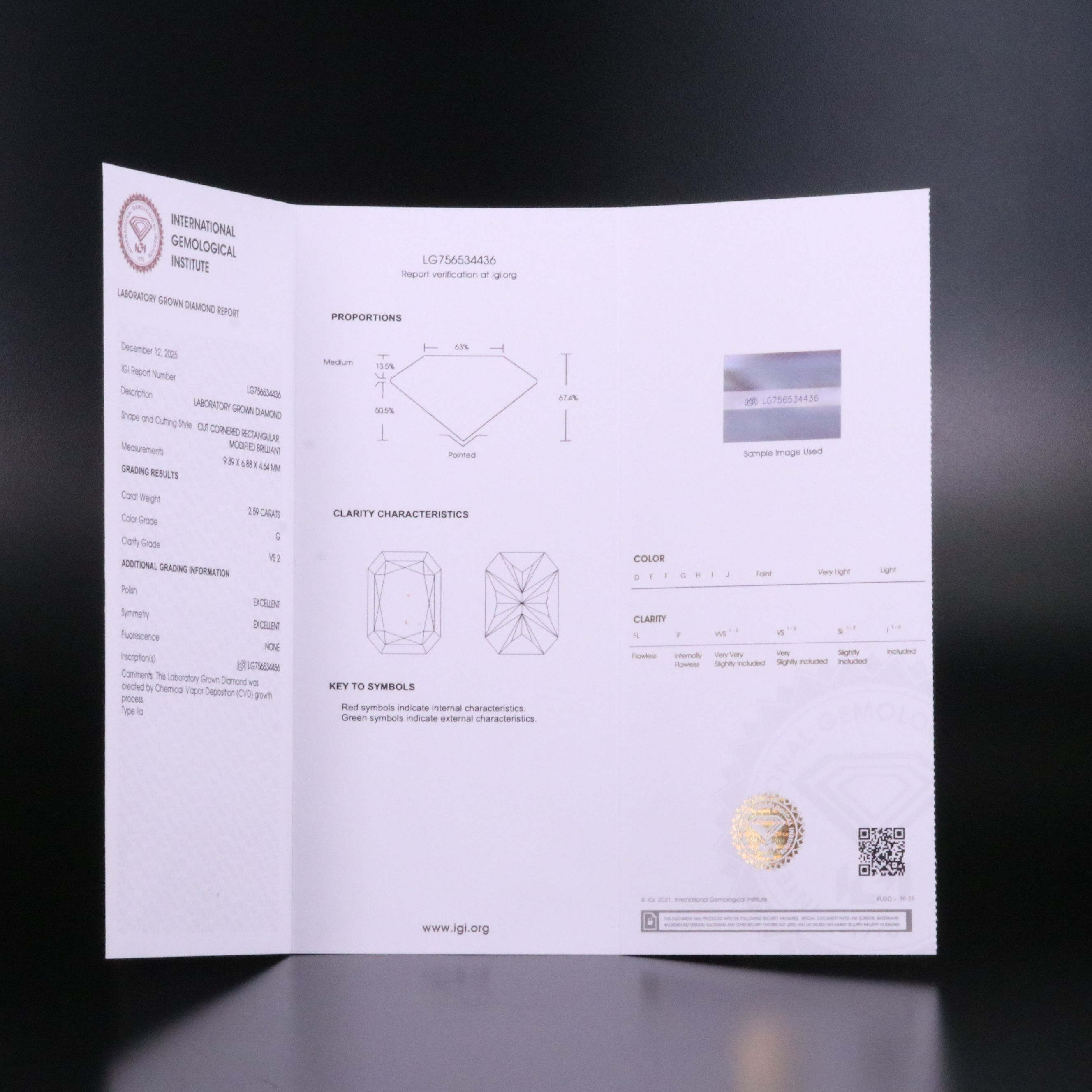 Loose 2.59 CT Lab Grown Diamond with IGI Report