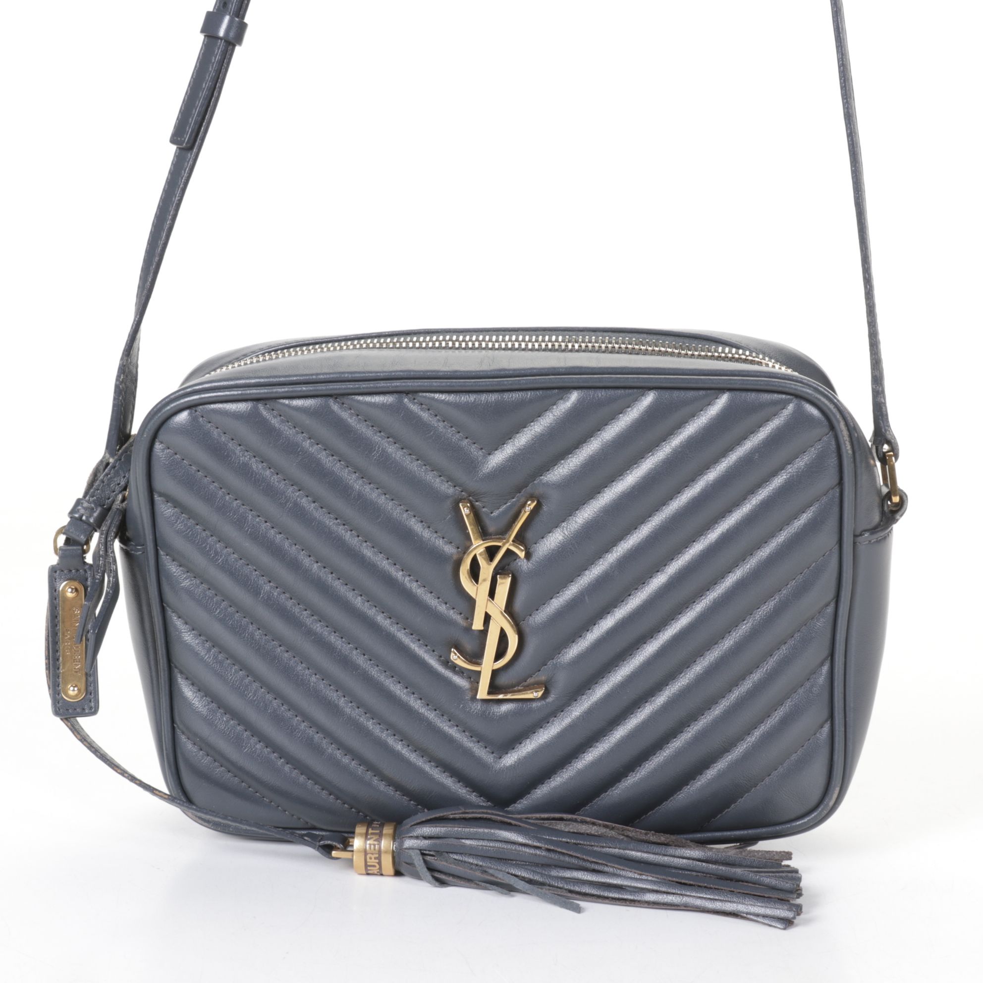 Yves Saint Laurent Lou Camera Bag in Black Matelassé Chevron Leather