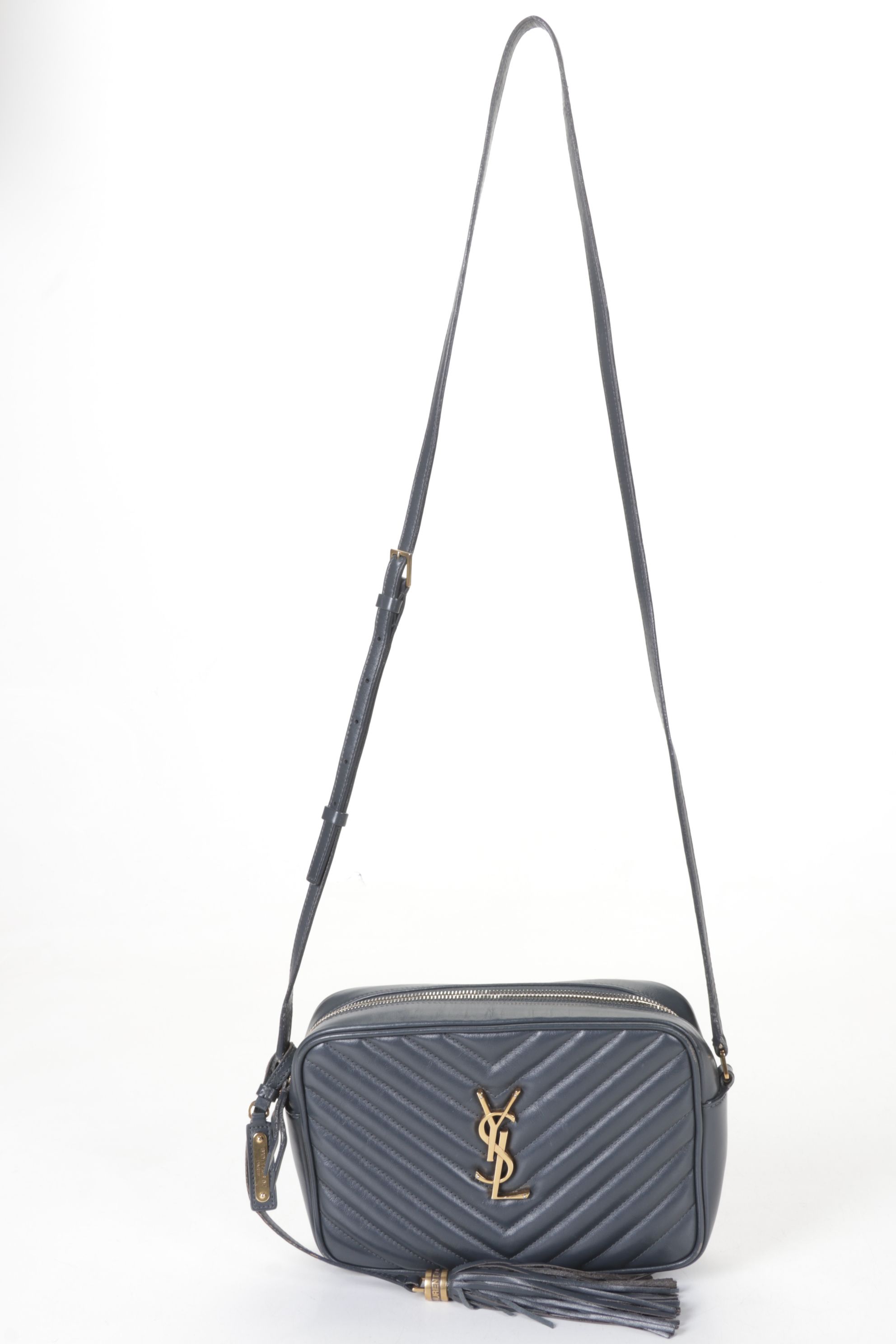 Yves Saint Laurent Lou Camera Bag in Black Matelassé Chevron Leather