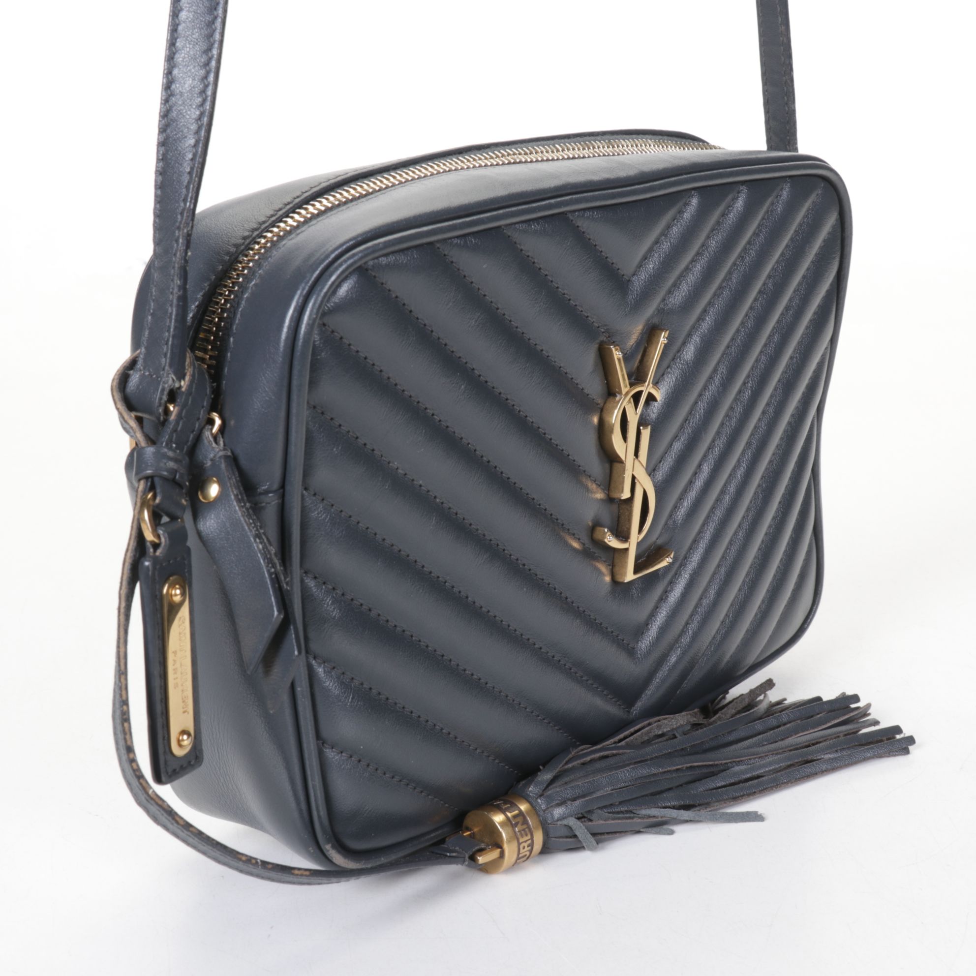 Yves Saint Laurent Lou Camera Bag in Black Matelassé Chevron Leather