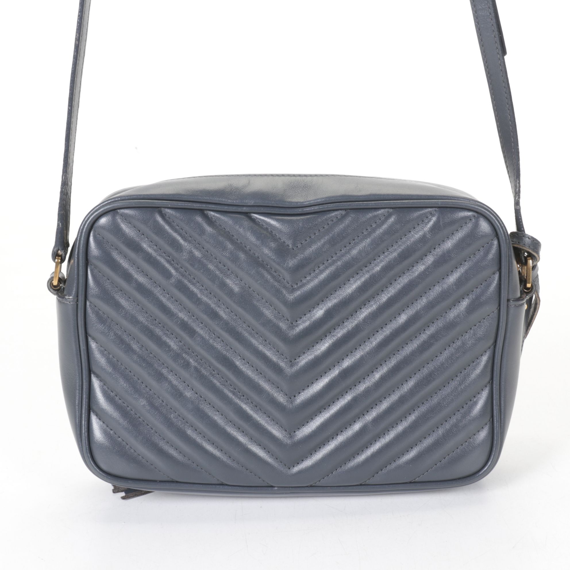Yves Saint Laurent Lou Camera Bag in Black Matelassé Chevron Leather