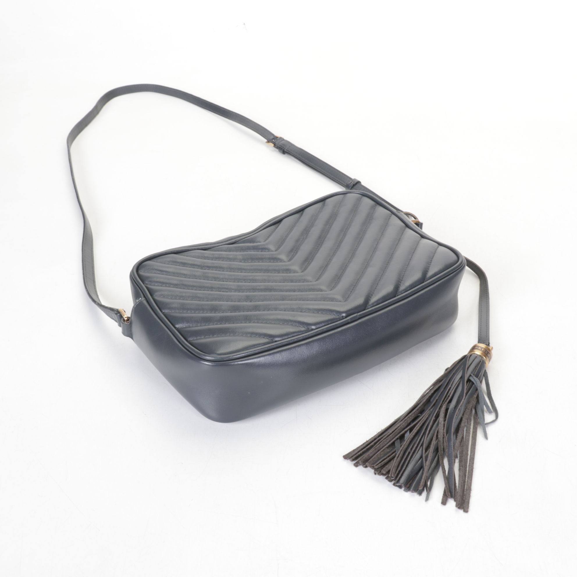 Yves Saint Laurent Lou Camera Bag in Black Matelassé Chevron Leather