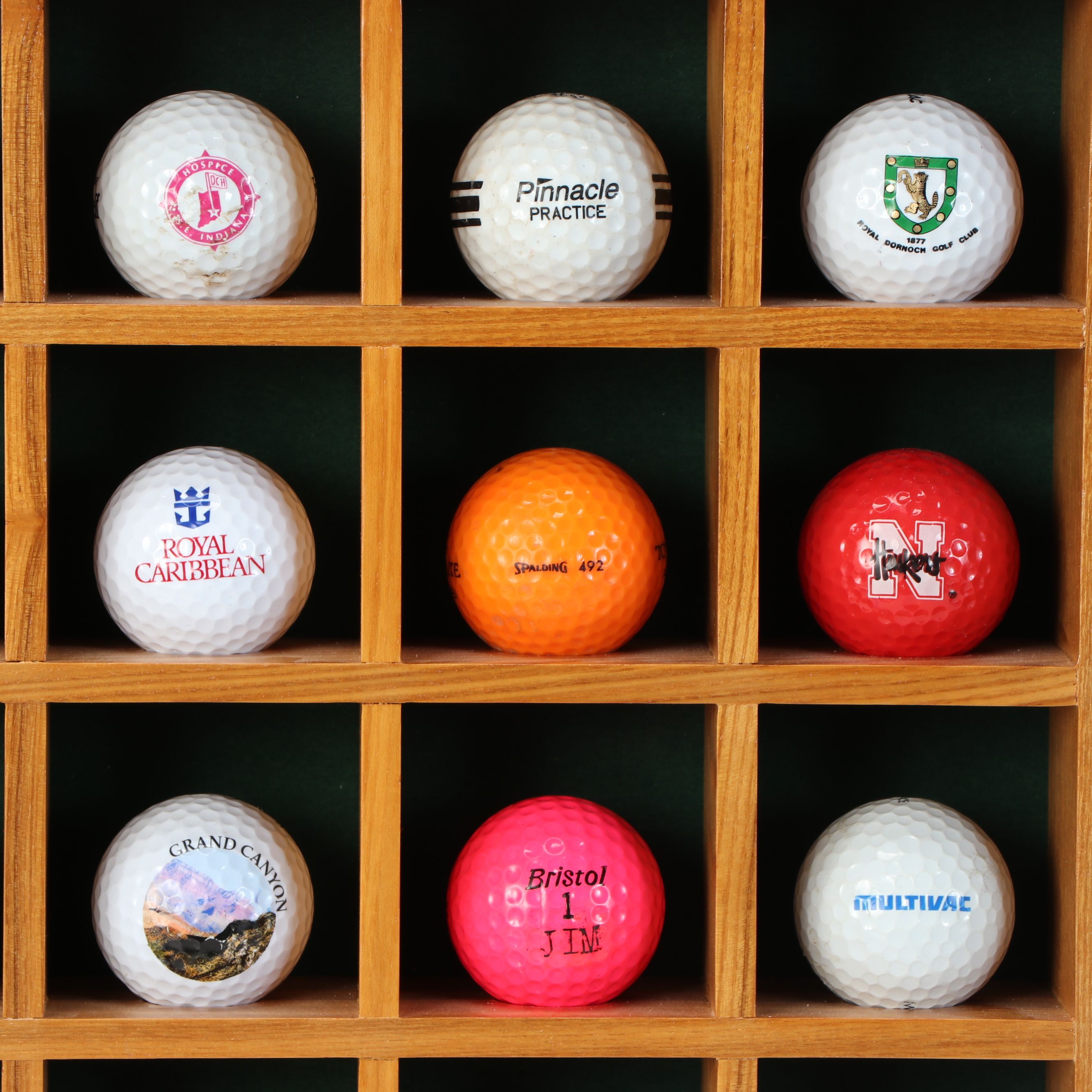 Handmade Golf Ball Display Shelves with Logo and Signed Golf Balls