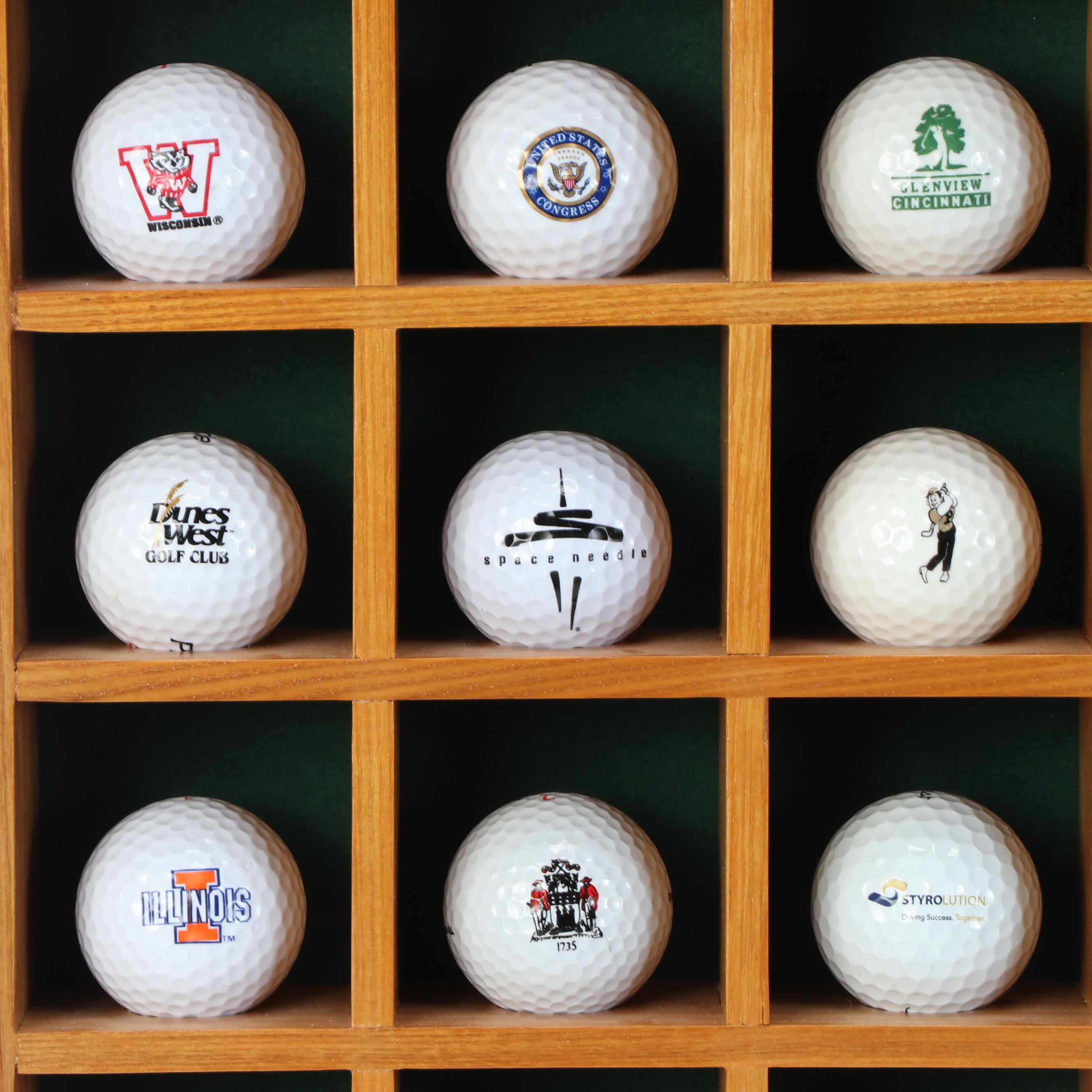 Handmade Golf Ball Display Shelves with Logo and Signed Golf Balls