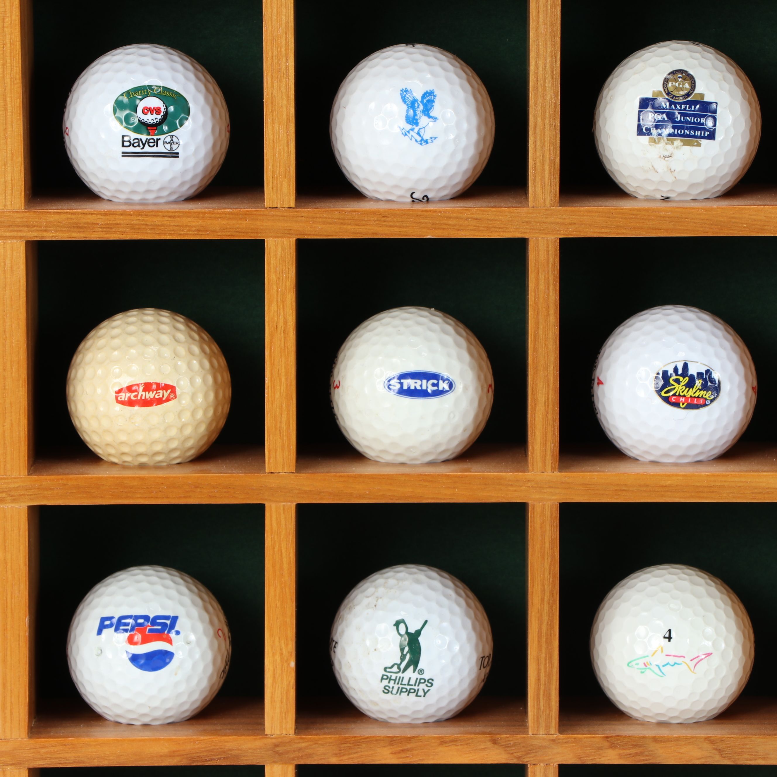 Handmade Golf Ball Display Shelves with Logo and Signed Golf Balls