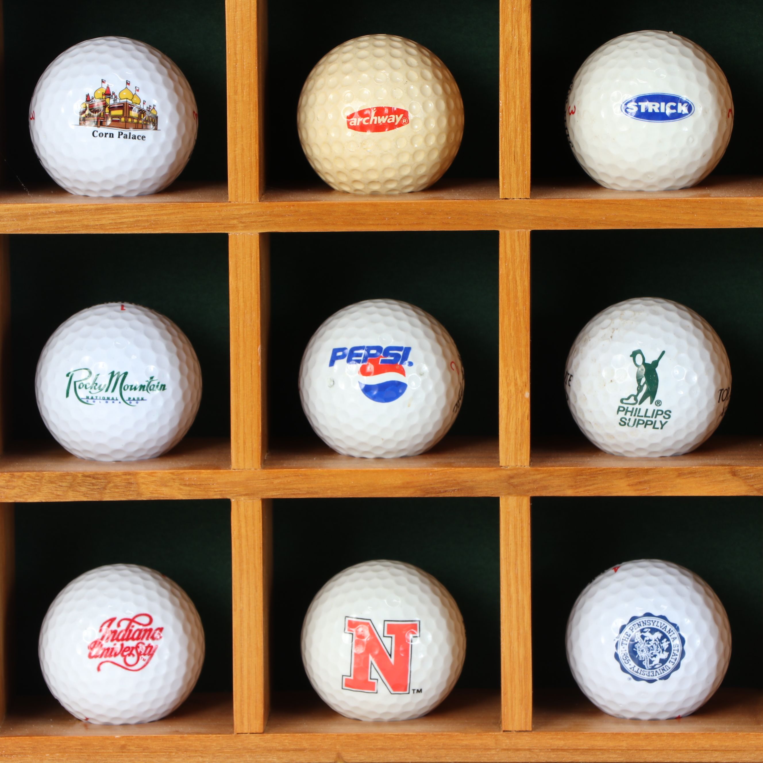 Handmade Golf Ball Display Shelves with Logo and Signed Golf Balls