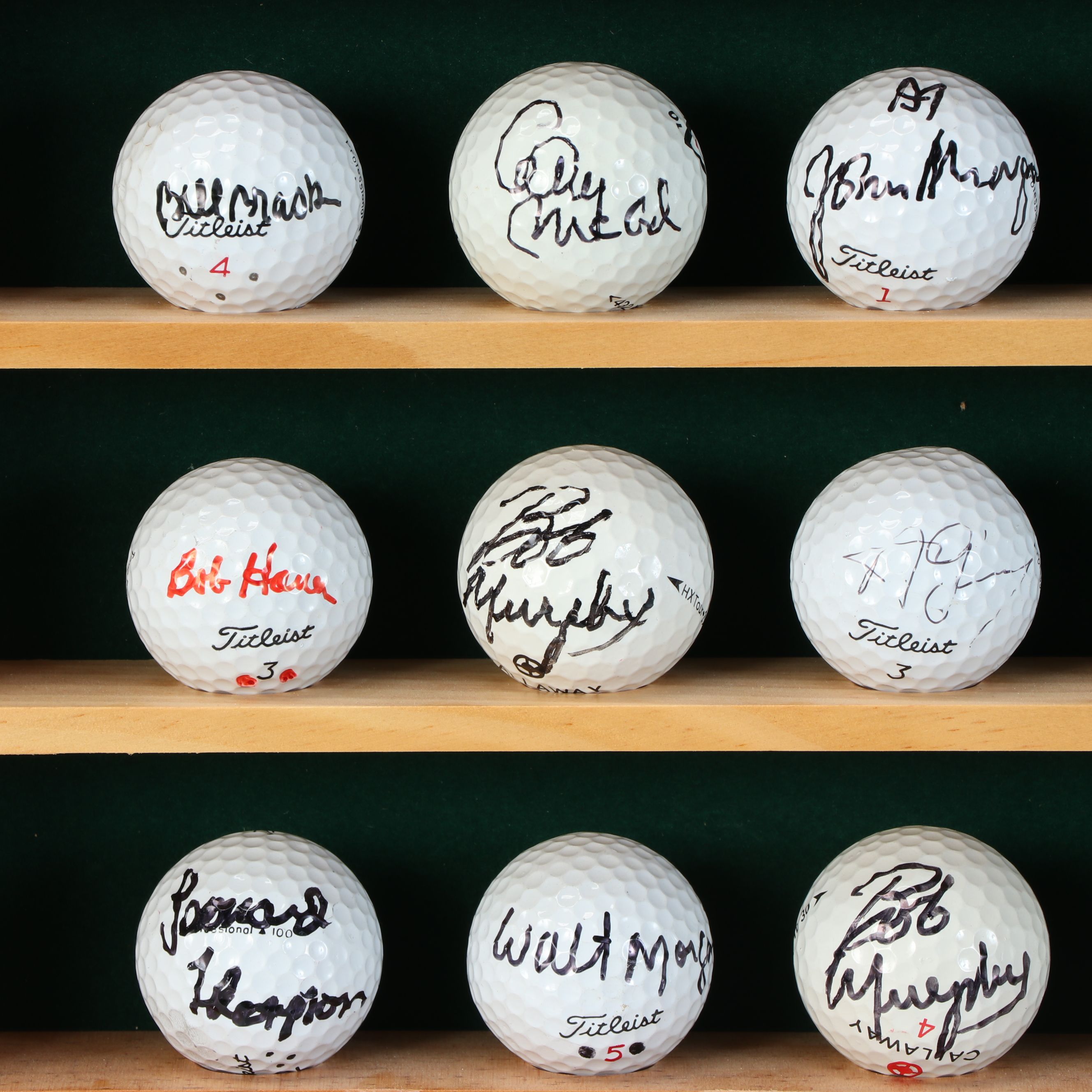 Handmade Golf Ball Display Shelves with Logo and Signed Golf Balls