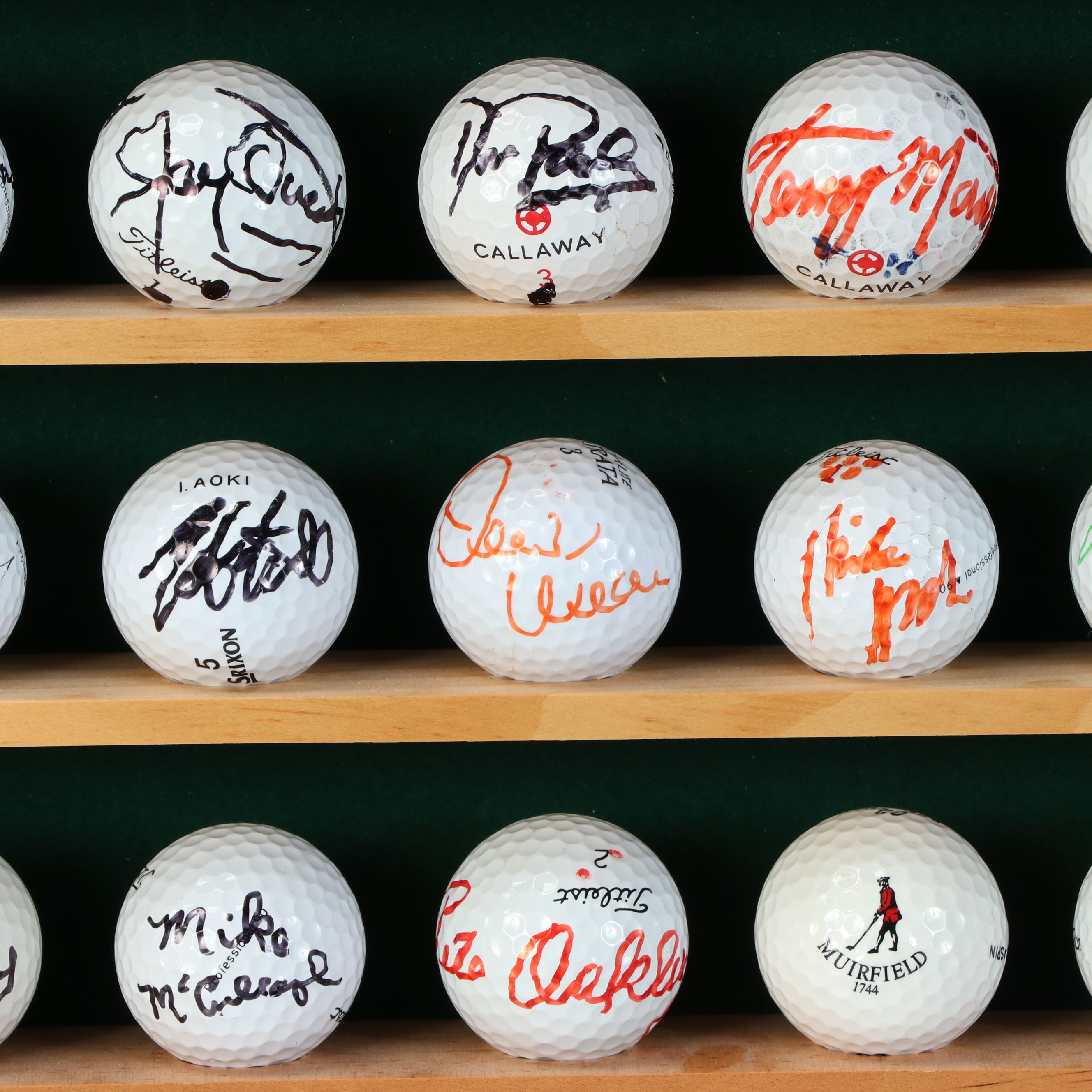 Handmade Golf Ball Display Shelves with Logo and Signed Golf Balls