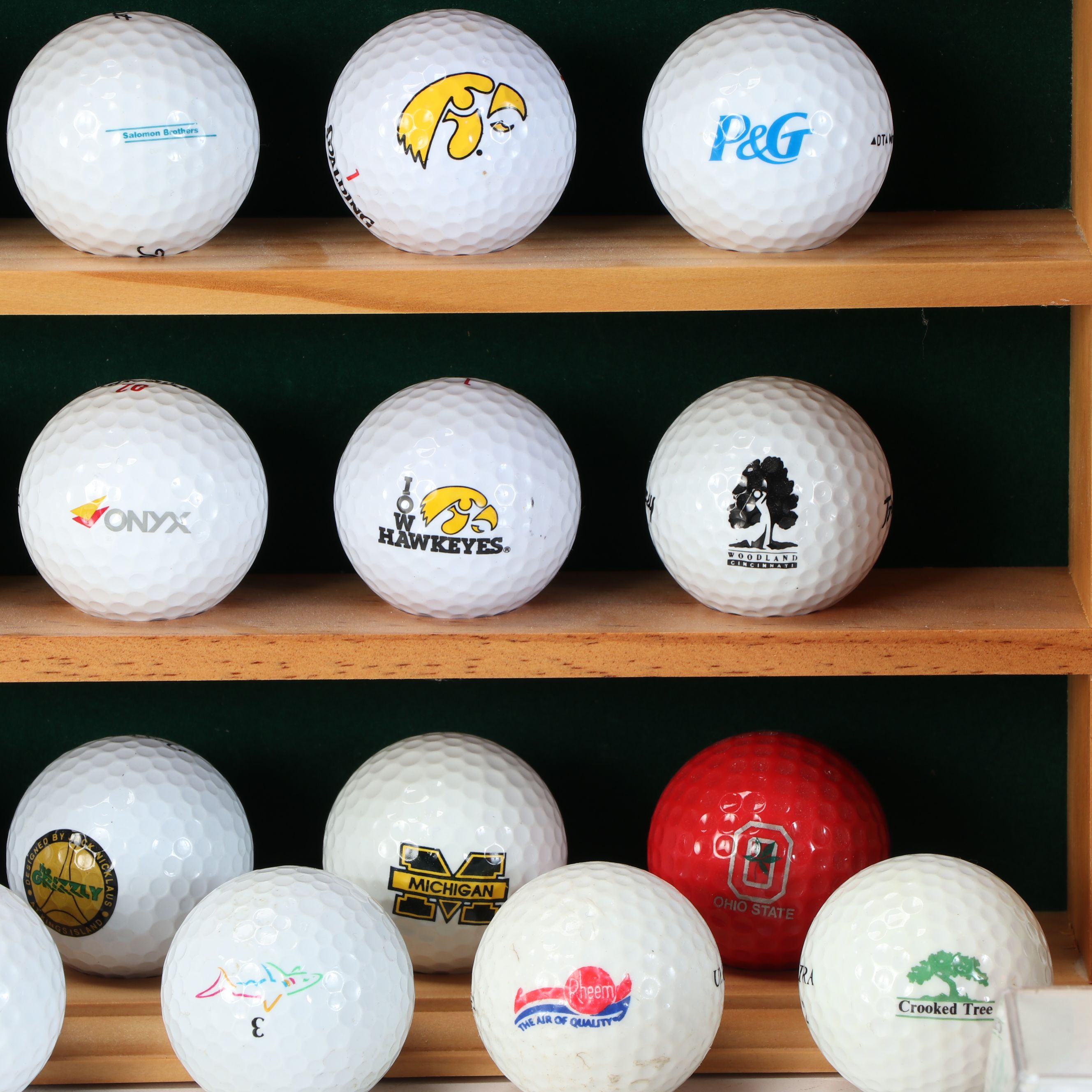 Handmade Golf Ball Display Shelves with Logo and Signed Golf Balls