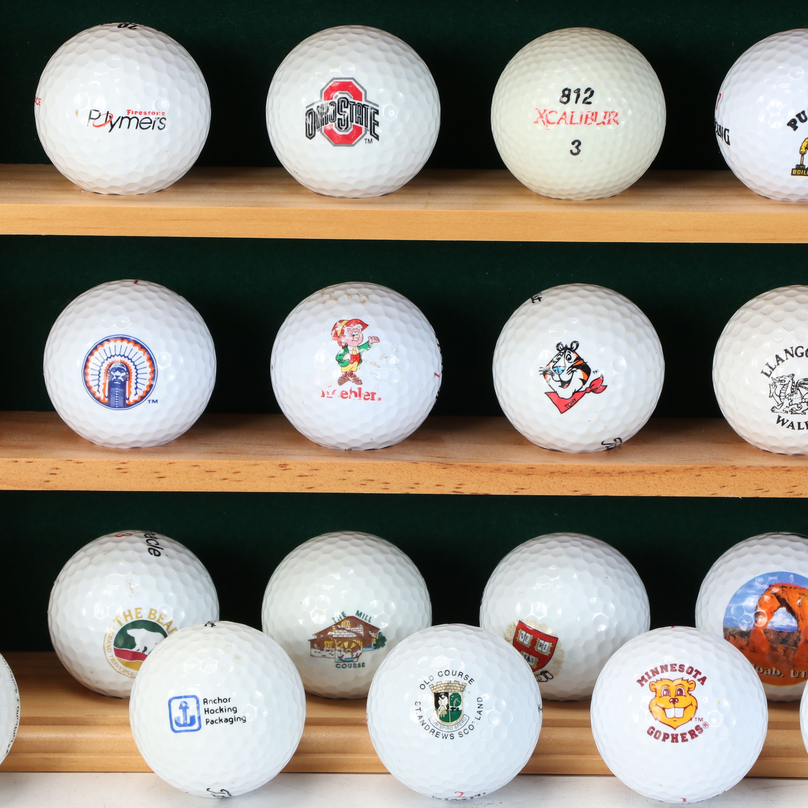 Handmade Golf Ball Display Shelves with Logo and Signed Golf Balls