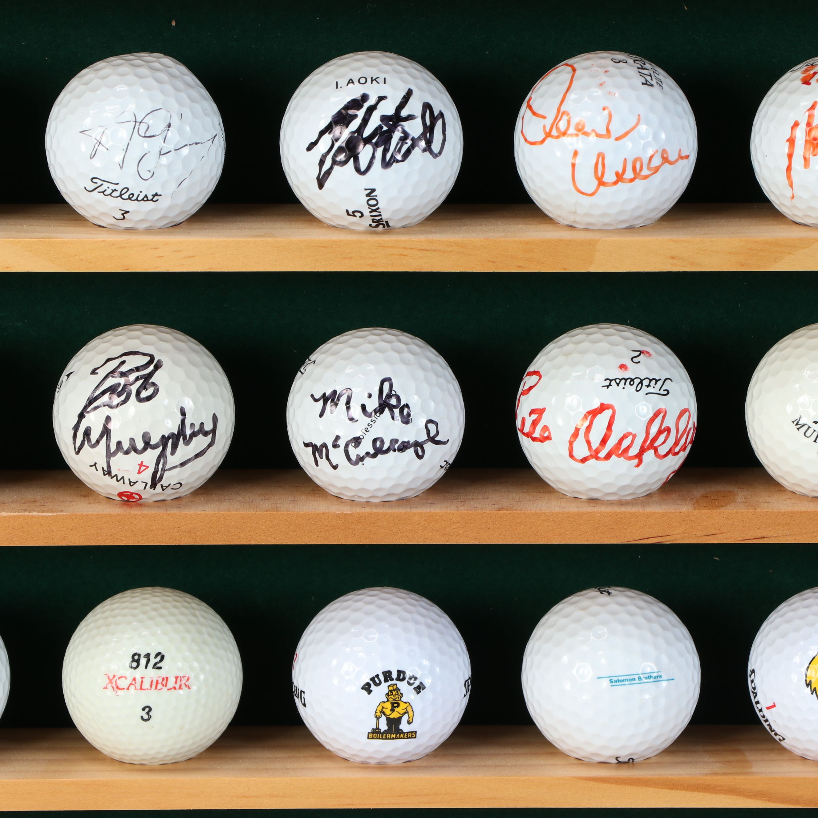 Handmade Golf Ball Display Shelves with Logo and Signed Golf Balls