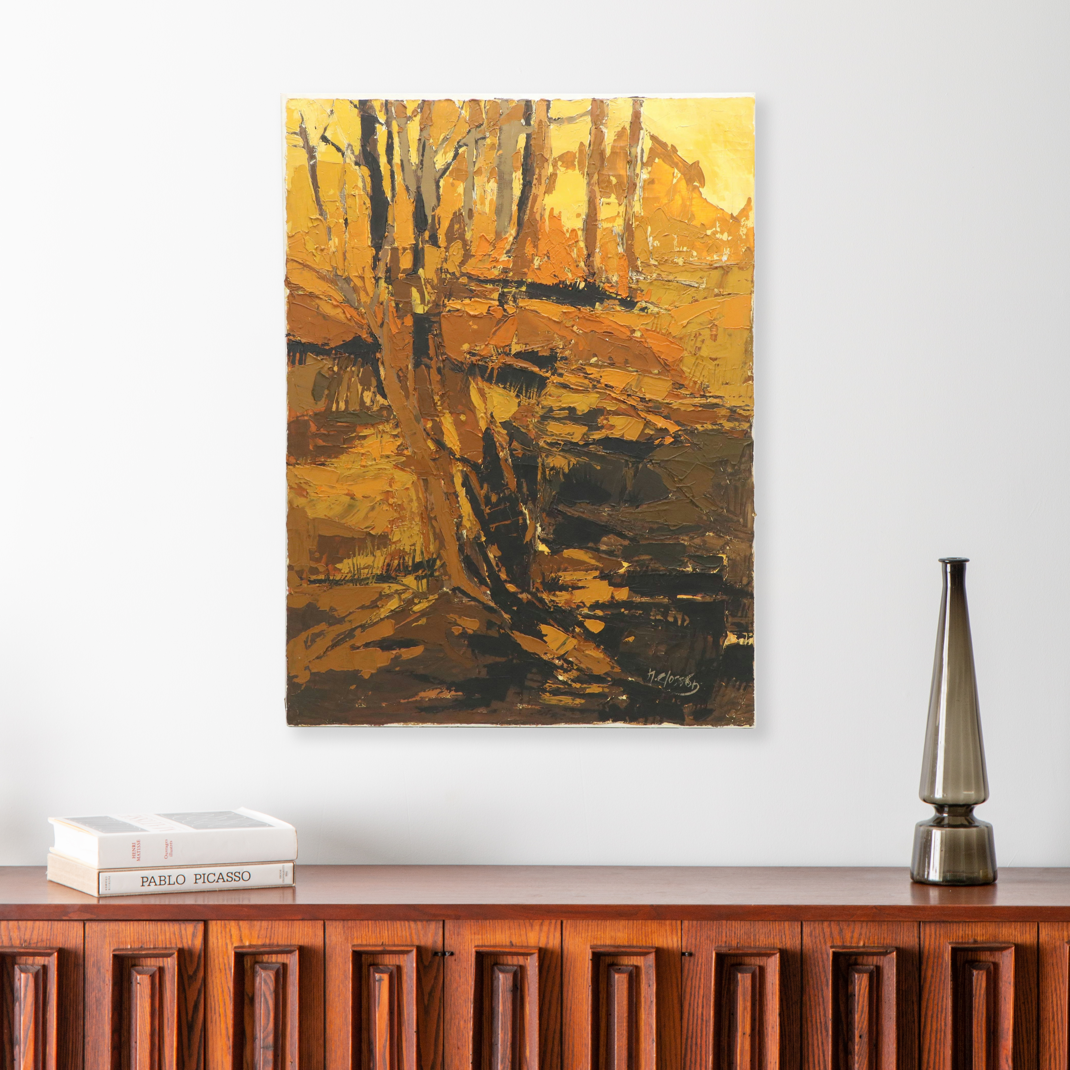 Nanci Blair Closson Abstracted Impasto Oil Painting of Forest, Late 20th Century