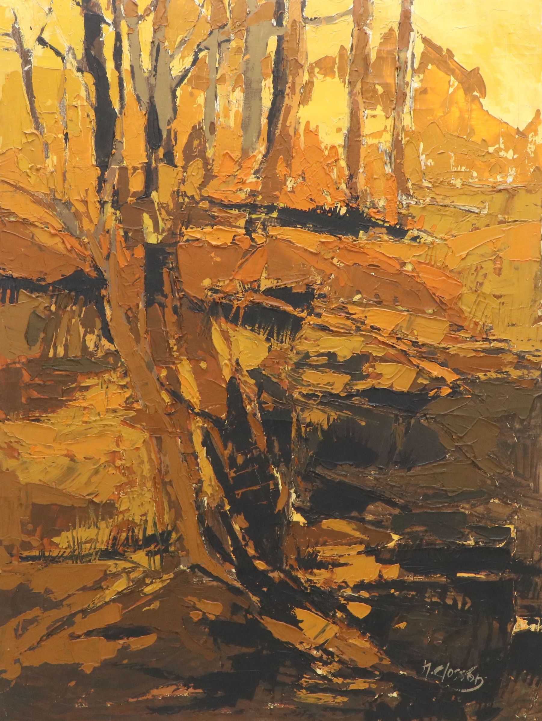 Nanci Blair Closson Abstracted Impasto Oil Painting of Forest, Late 20th Century