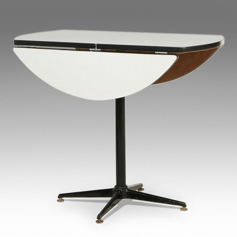 Mid Century Modern White Formica X-Base Drop-Leaf Table, 1960s