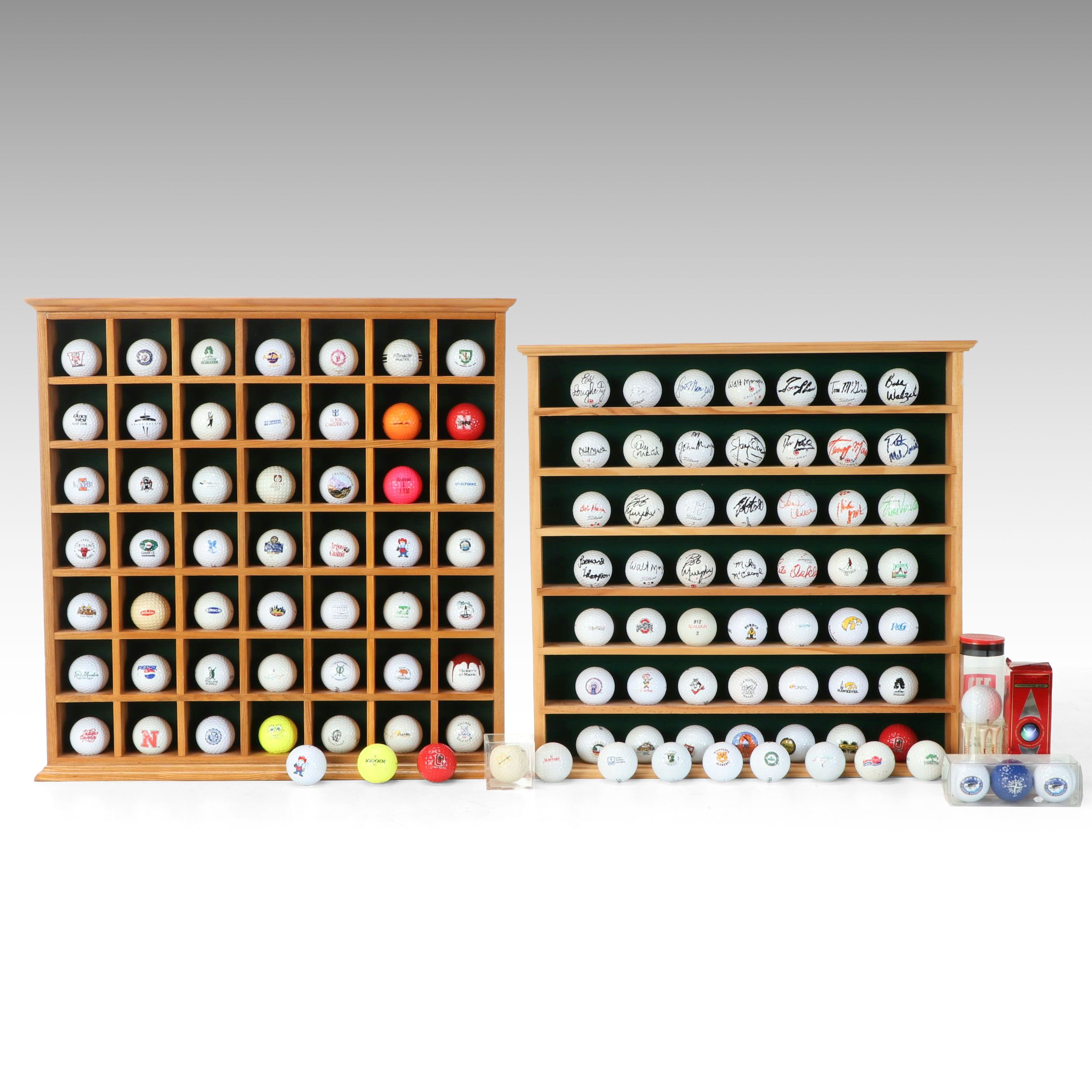 Handmade Golf Ball Display Shelves with Logo and Signed Golf Balls