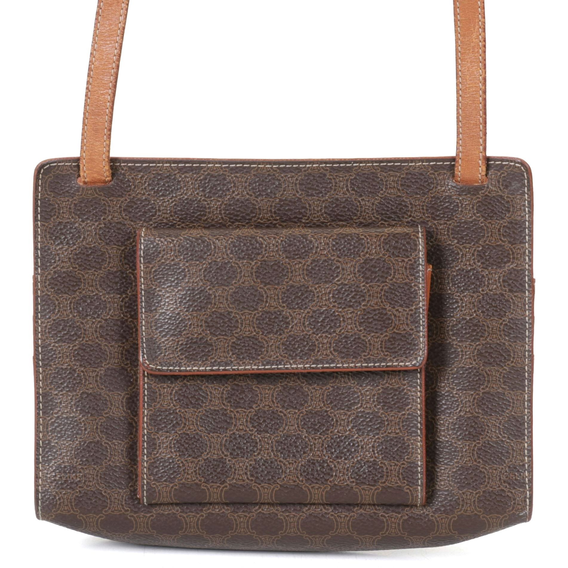 Celine Brown Macadam Coated Canvas Crossbody Bag