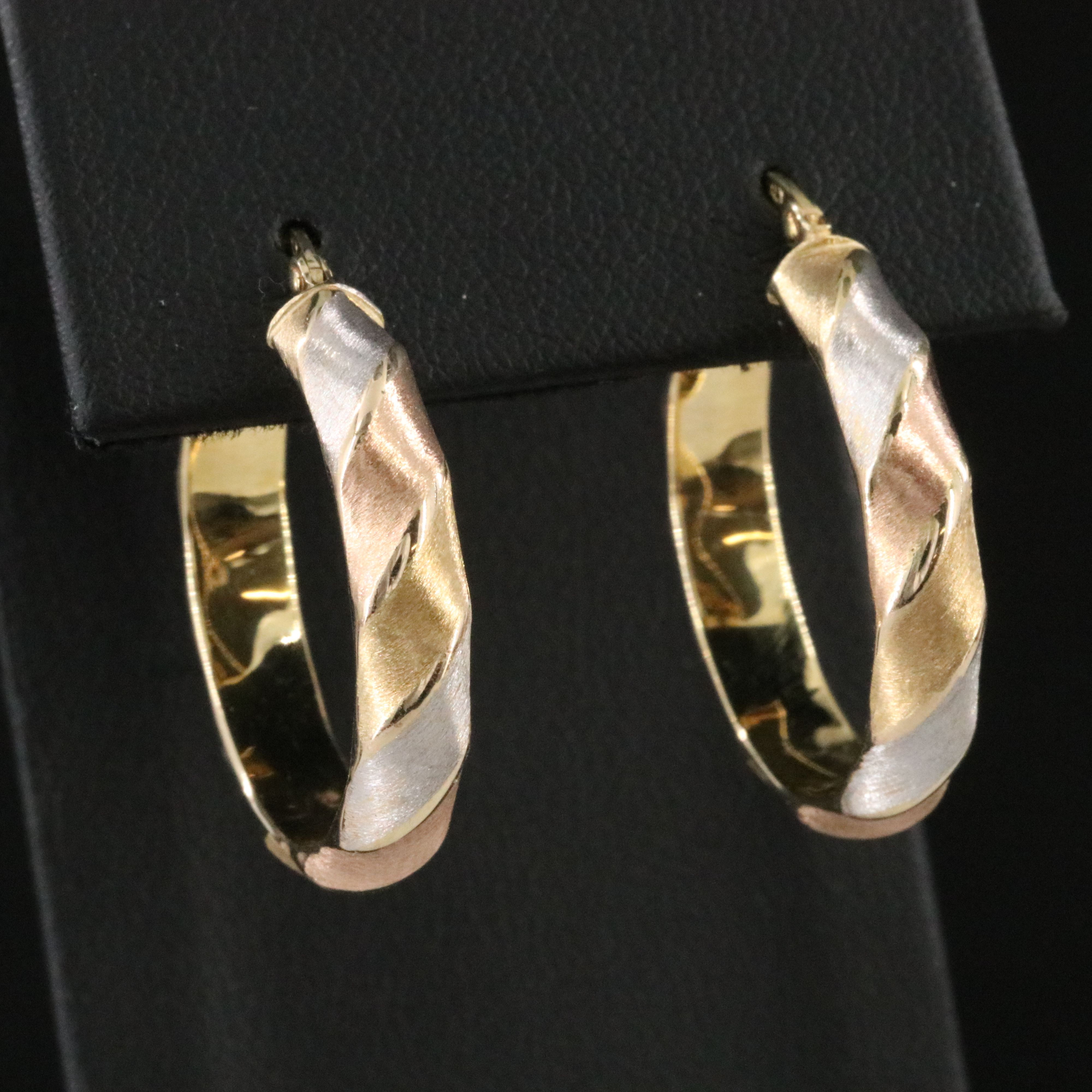14K Tri-Color Fluted Hoop Earrings