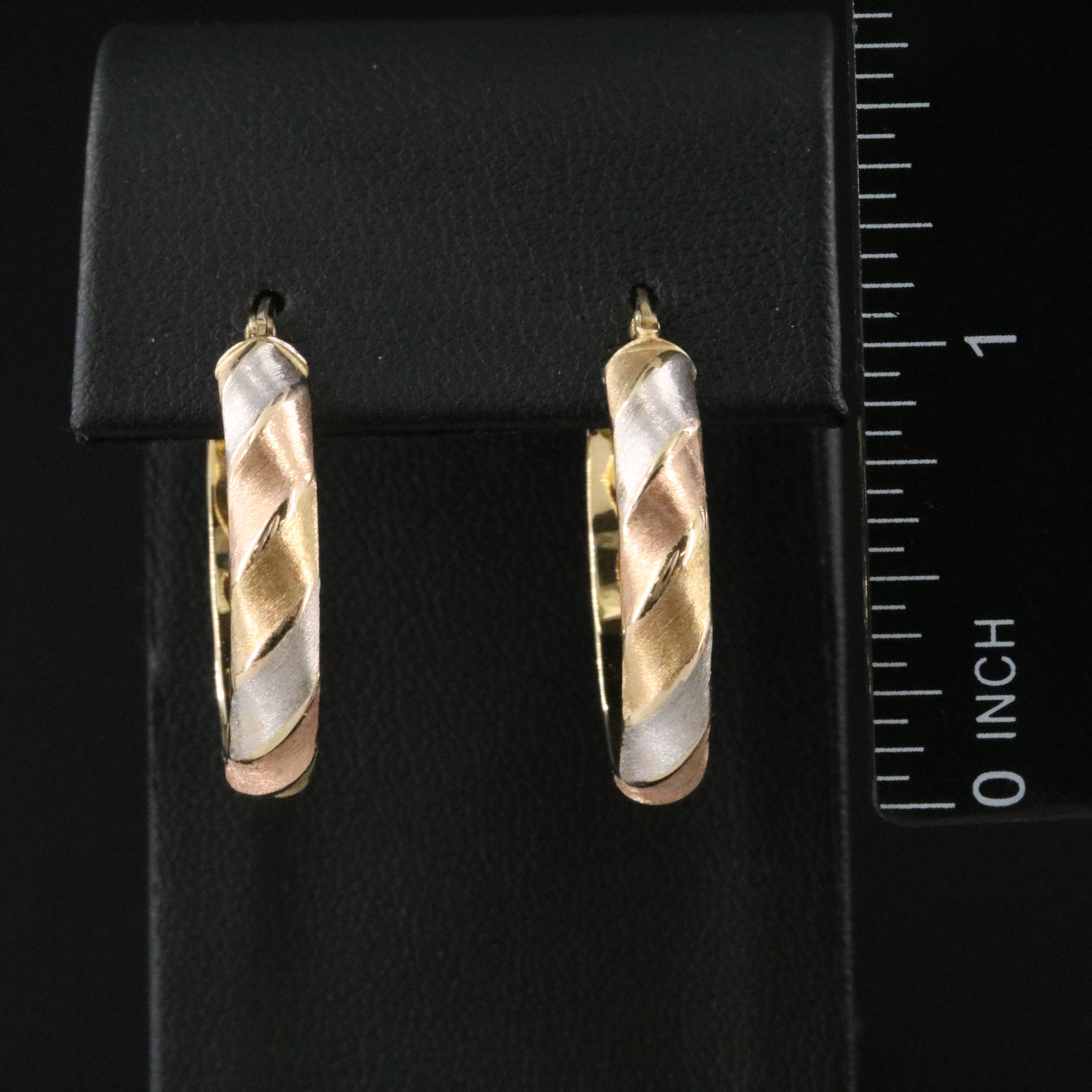 14K Tri-Color Fluted Hoop Earrings