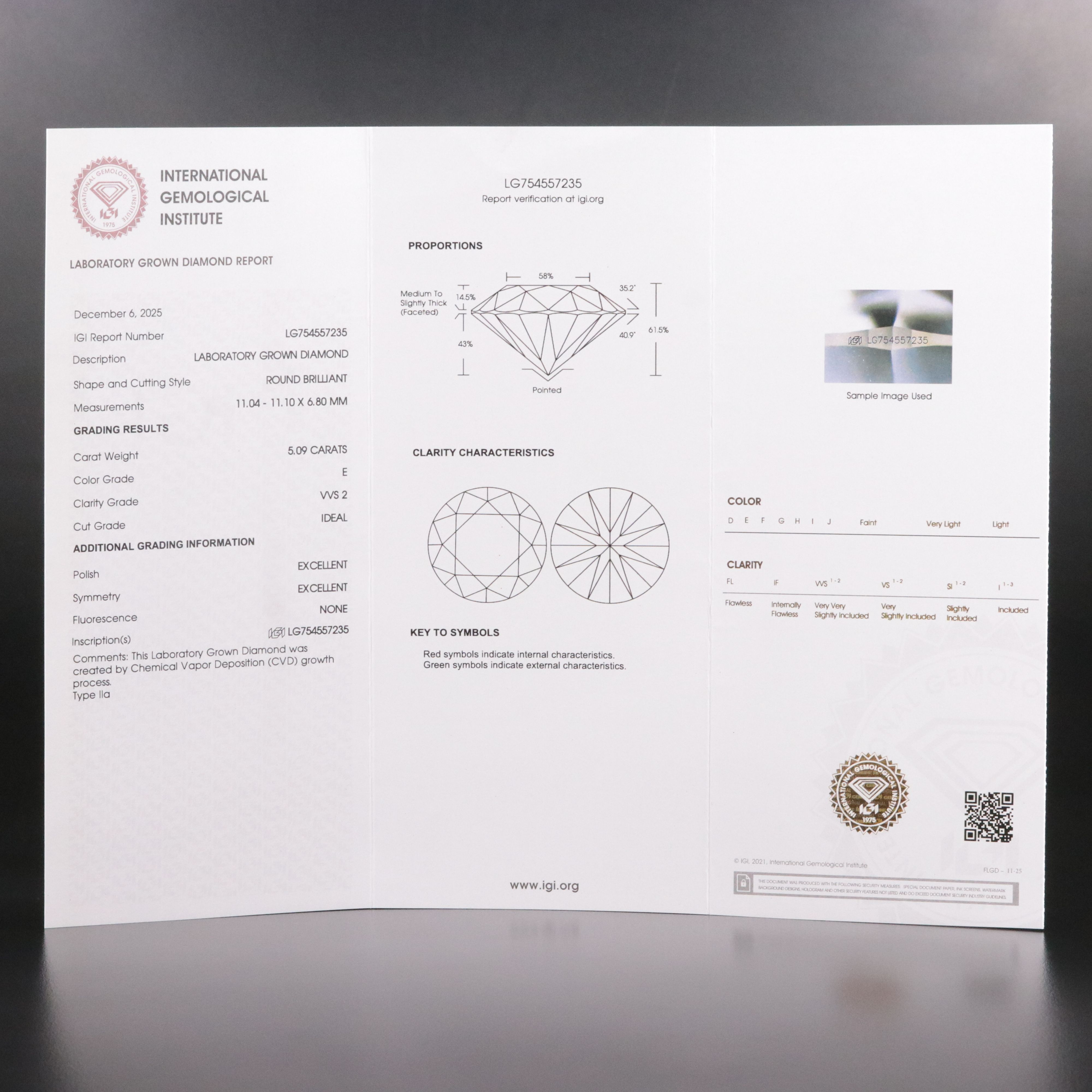 18K 5.09 CT Lab Grown Diamond Solitaire Ring with IGI Report