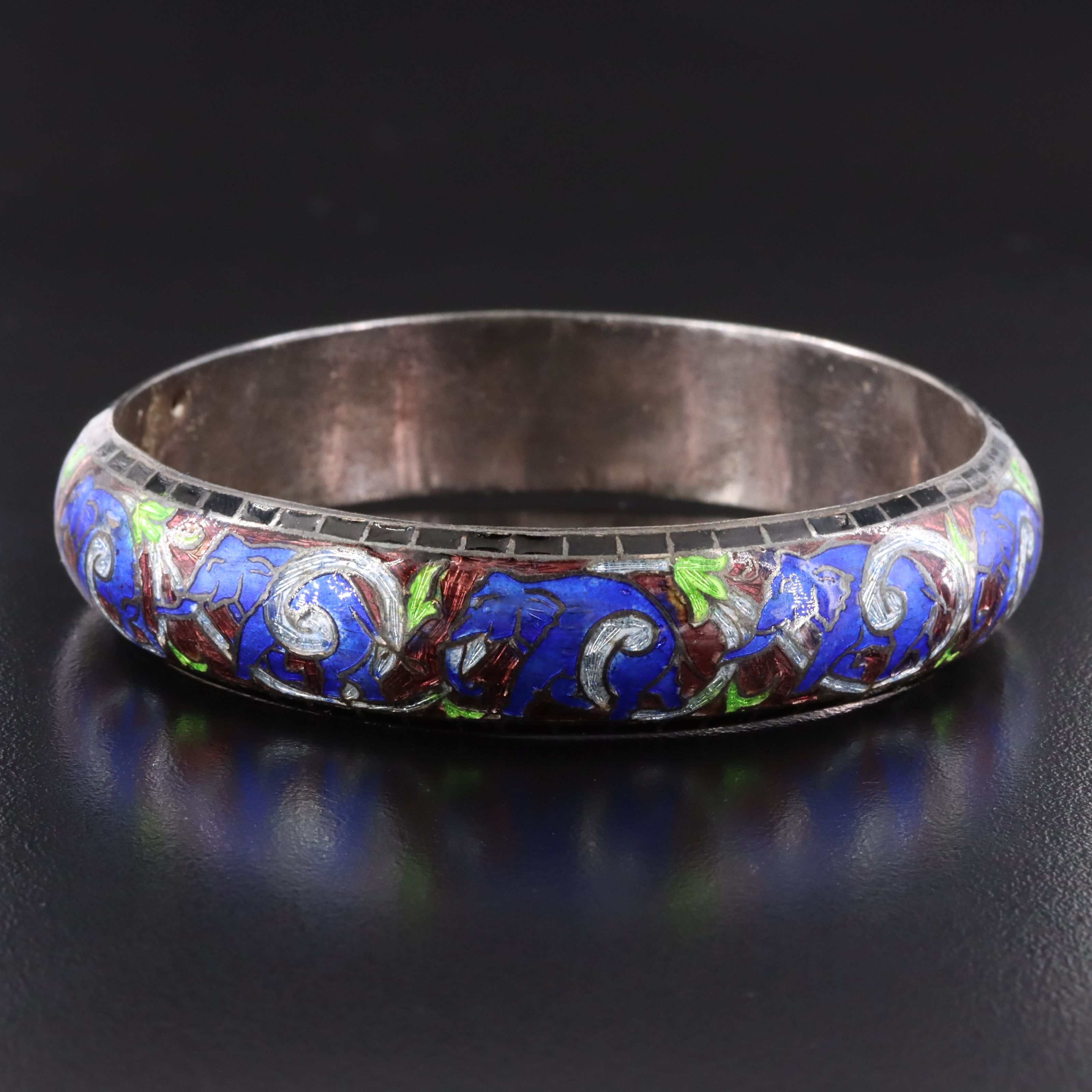 Sterling Champlevé Elephant Bangle